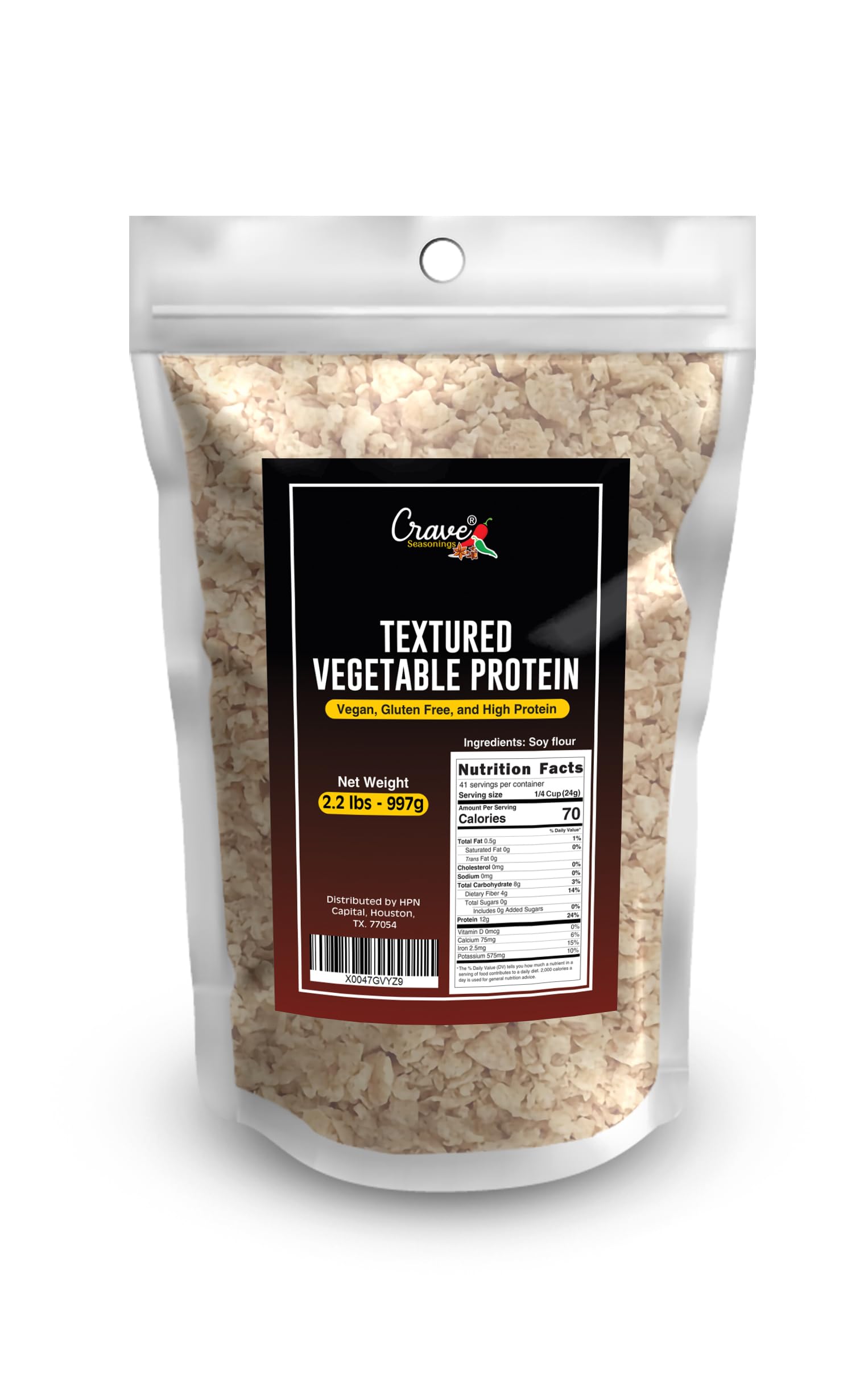 Crave Textured Vegetable Protein chili simmer, adds fiber and protein to bowls