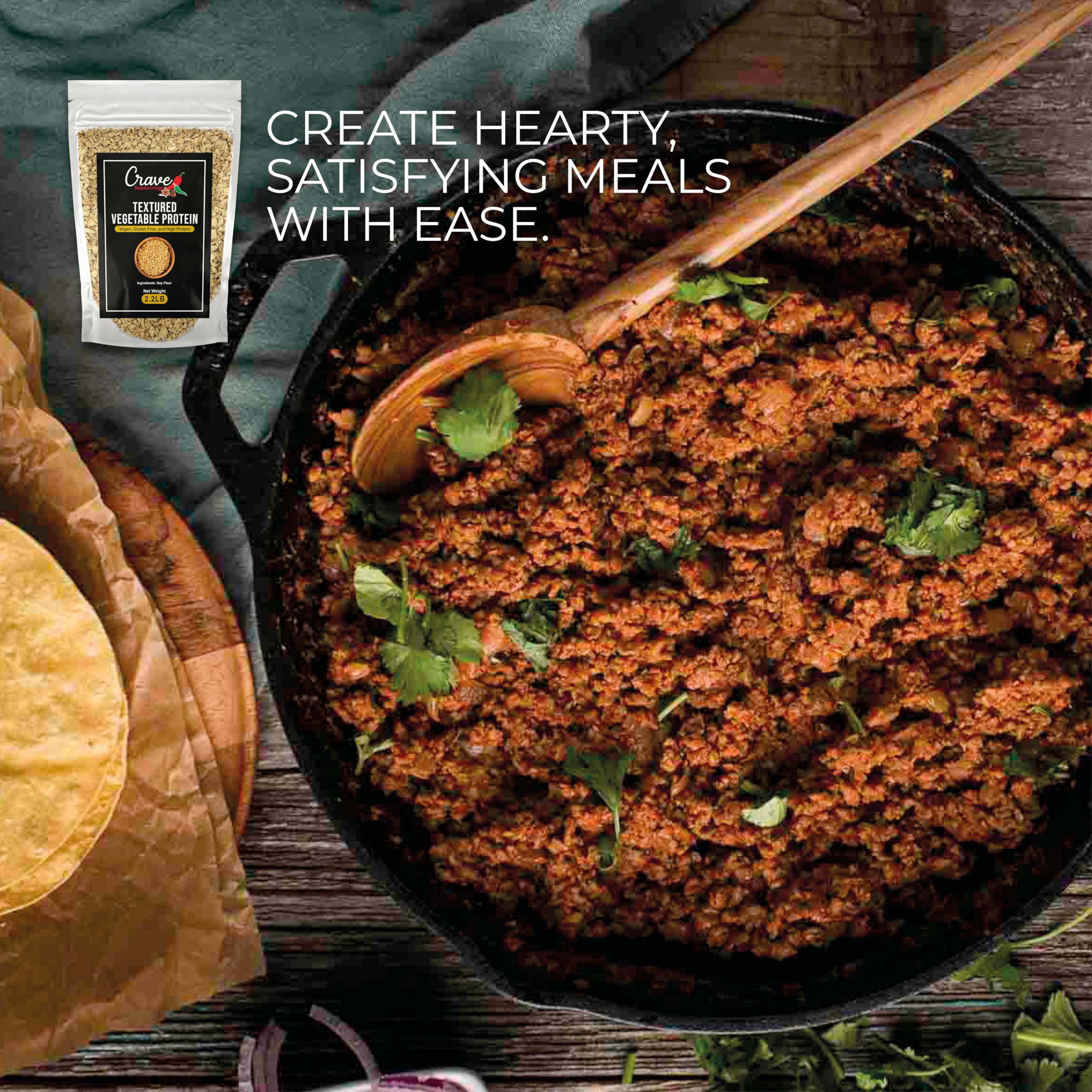 Crave Textured Vegetable Protein vegan burger prep, plant-based protein for patties
