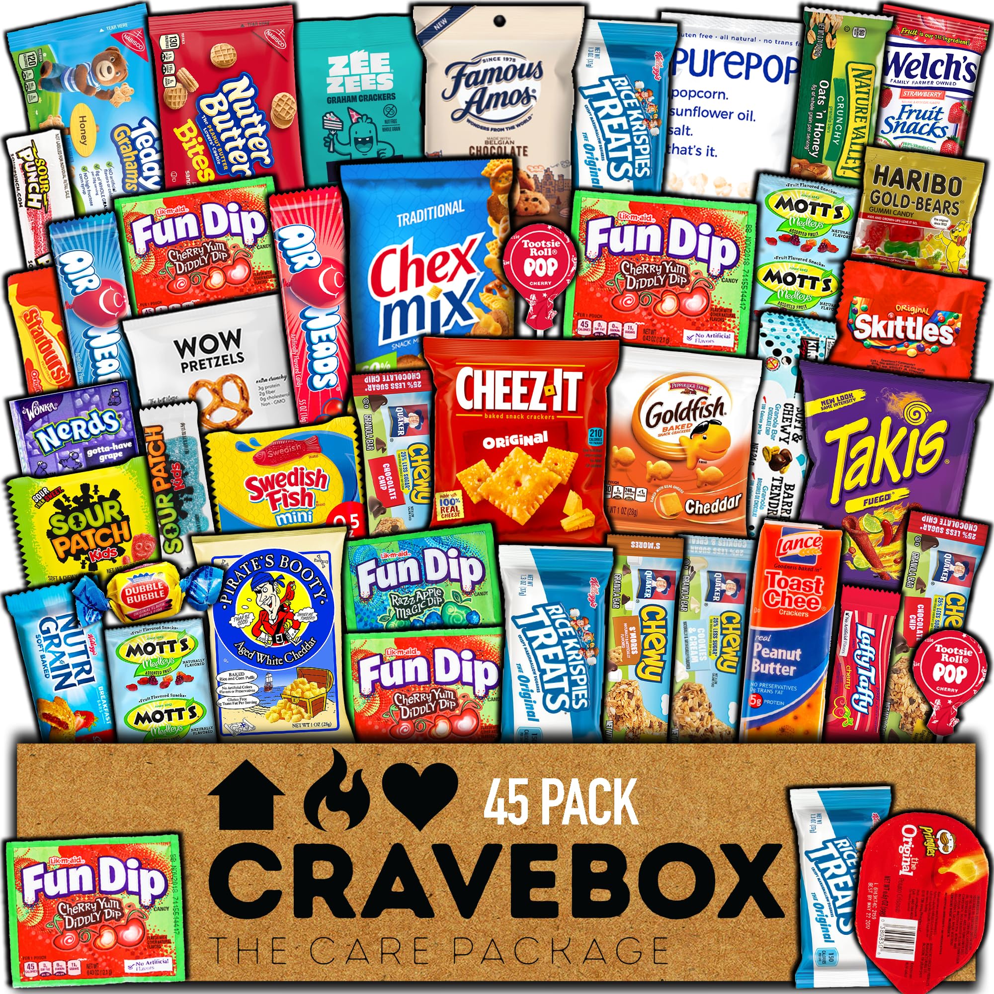 CRAVEBOX Snacks Box Variety Pack offers 45 snacks for office and home snacking.