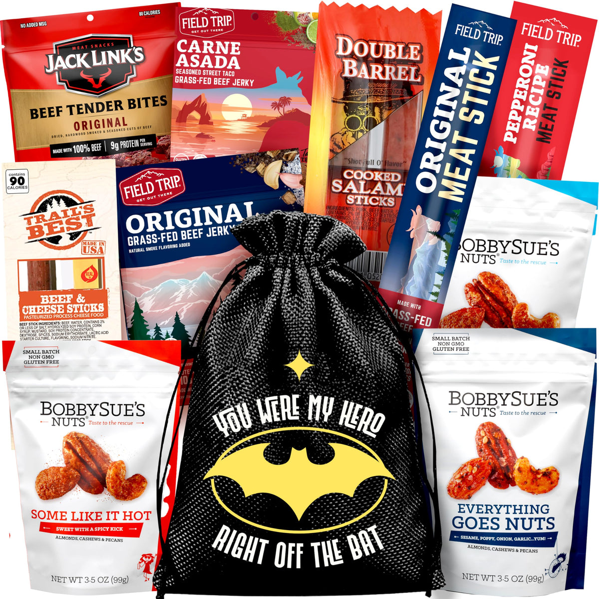 Cravekraft Beef Jerky & Nuts Gift Basket front view, premium snacks for gifting