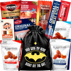 Cravekraft Beef Jerky & Nuts Gift Basket front view, premium snacks for gifting
