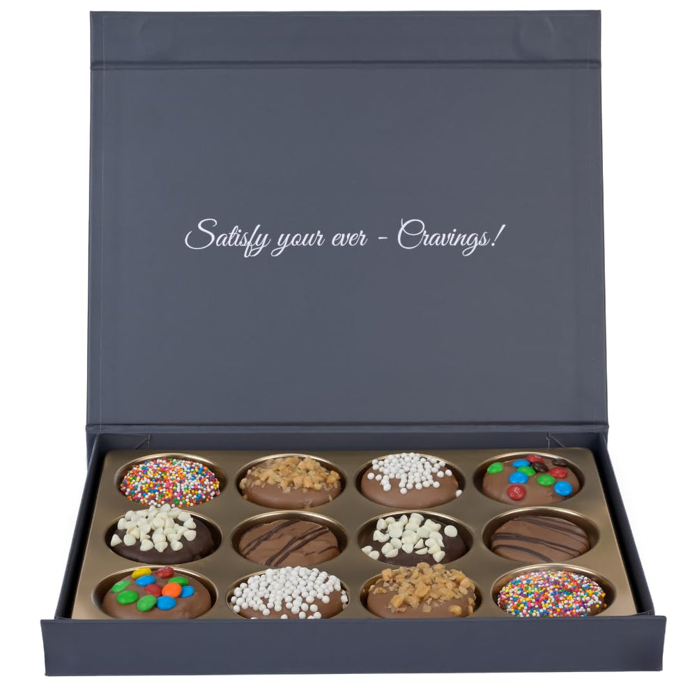 CRAVINGS BY ZOE milk chocolate Oreo with colorful candies.