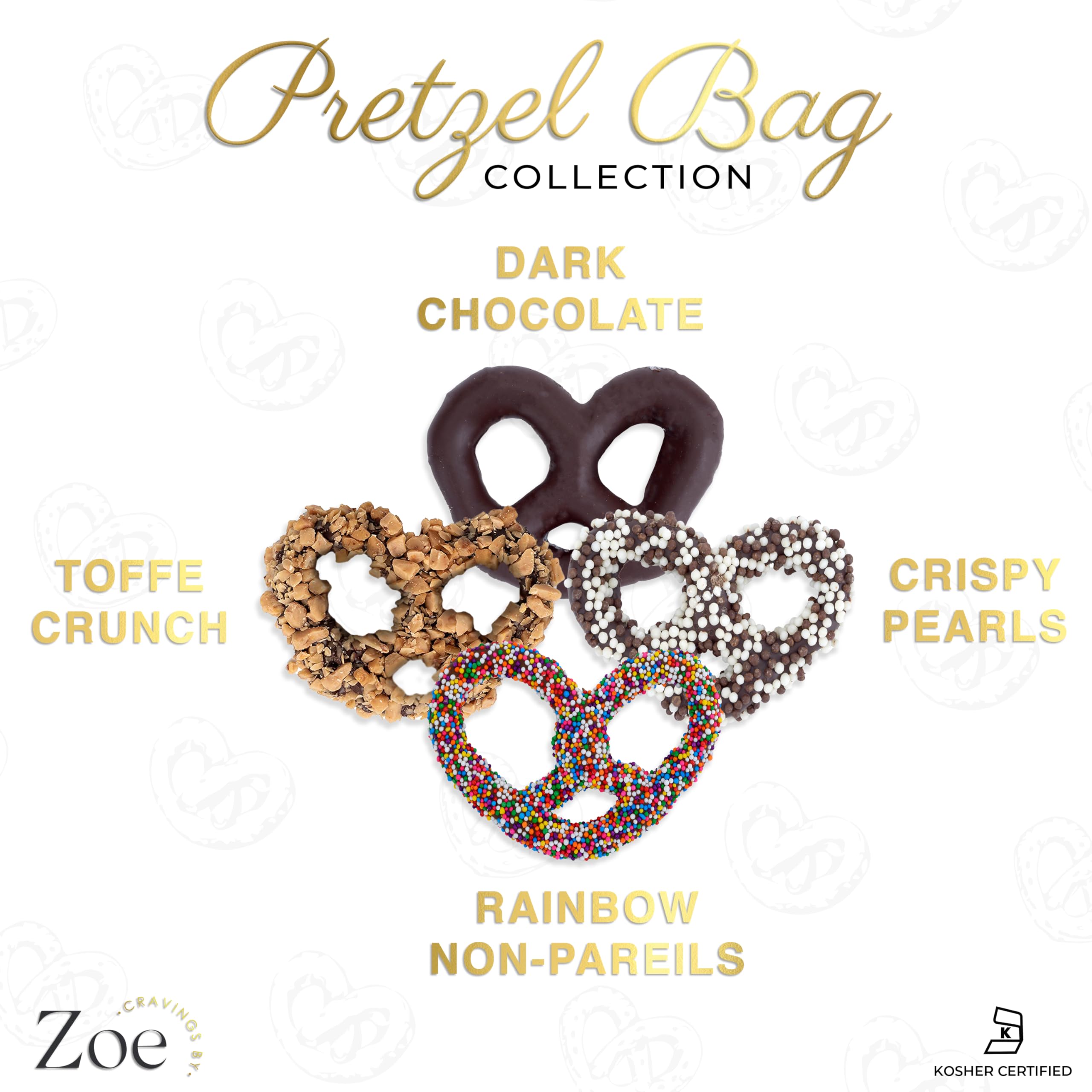 CRAVINGS BY ZOE pretzels dipped in milk chocolate closeup highlighting luxurious chocolate coating.