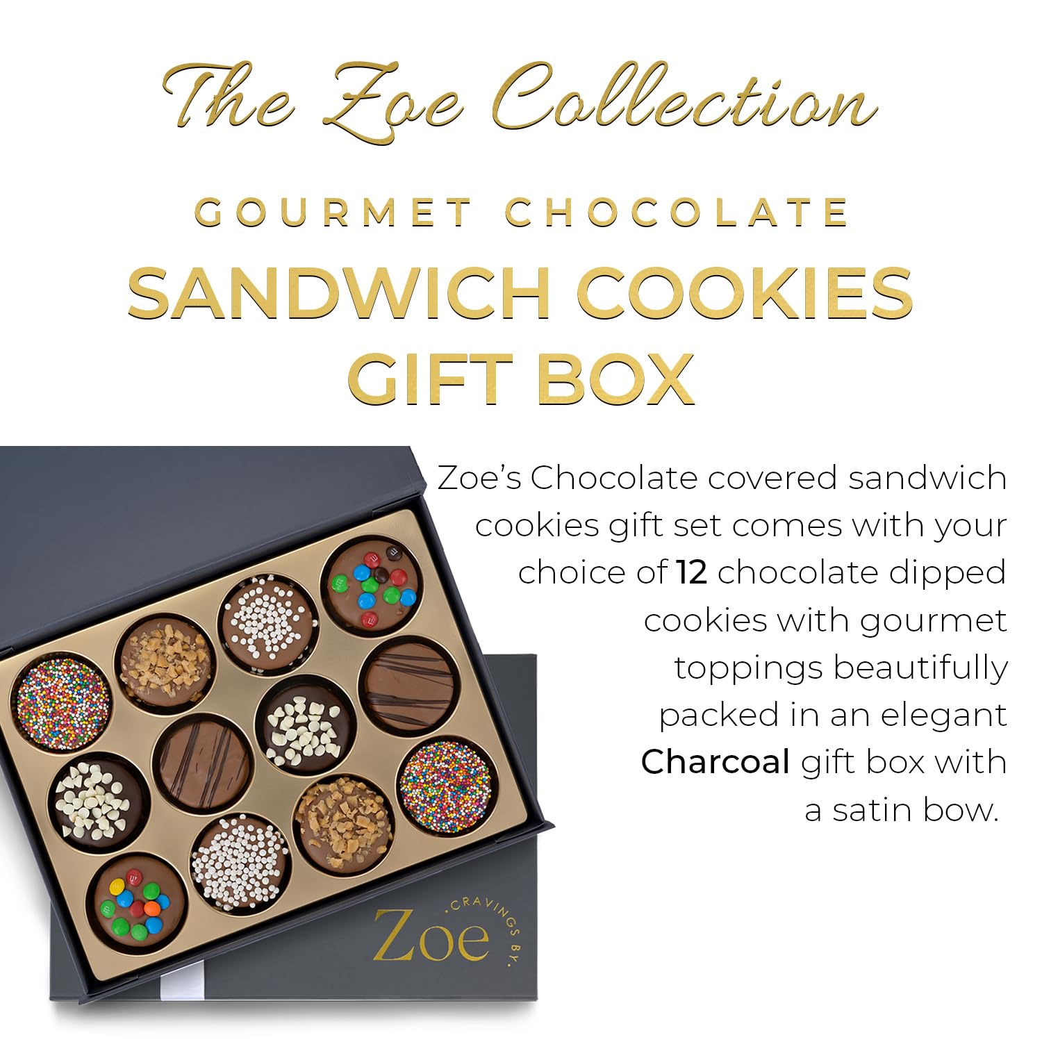 CRAVINGS BY ZOE satin bow on elegant gift box.