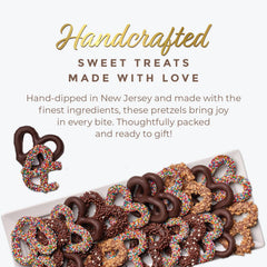 CRAVINGS BY ZOE toffee crunch toppings add texture on chocolate pretzels.