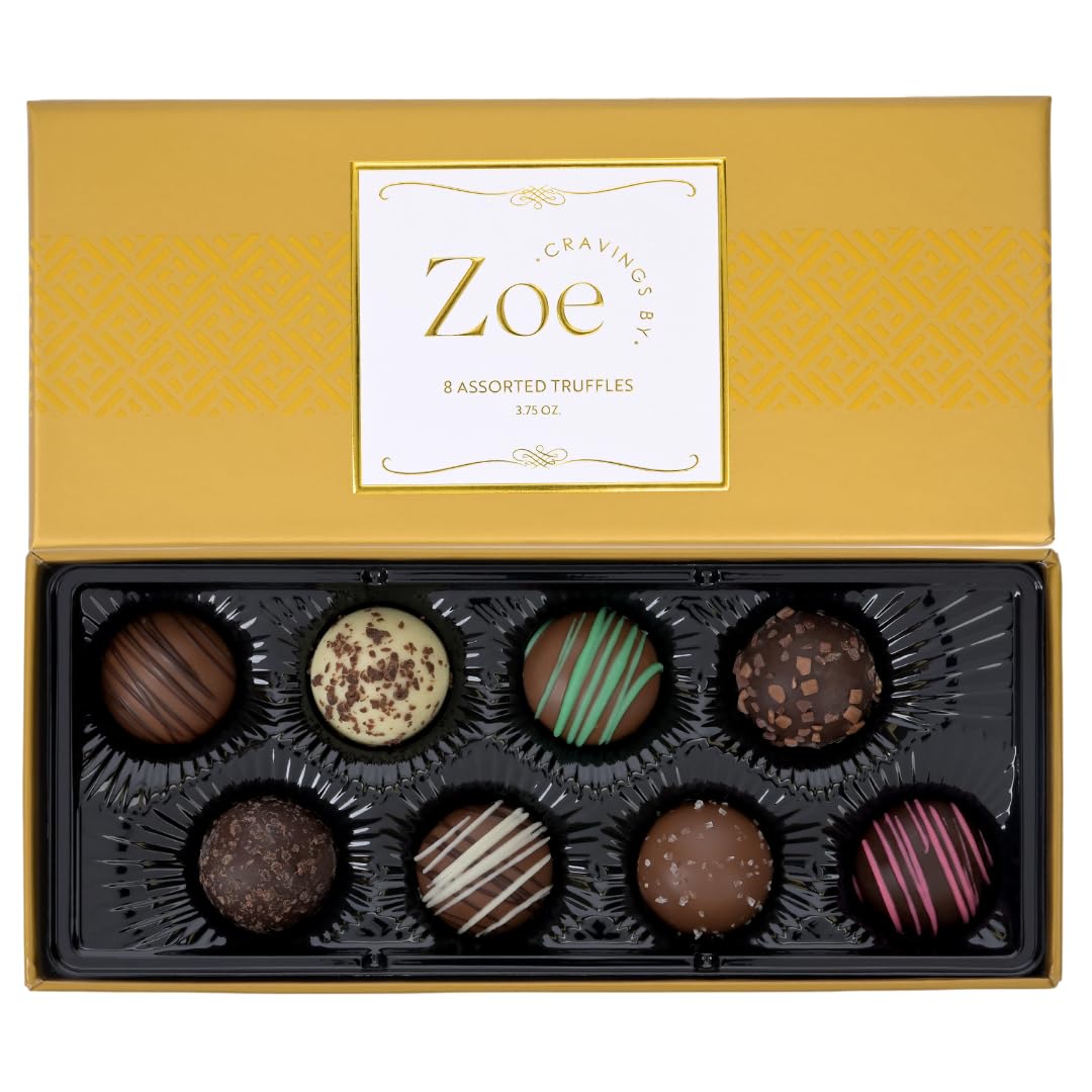 CRAVINGS BY ZOE truffles assorted flavors close-up amaretto raspberry, ideal gourmet gift.