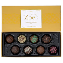 CRAVINGS BY ZOE truffles assorted flavors close-up amaretto raspberry, ideal gourmet gift.