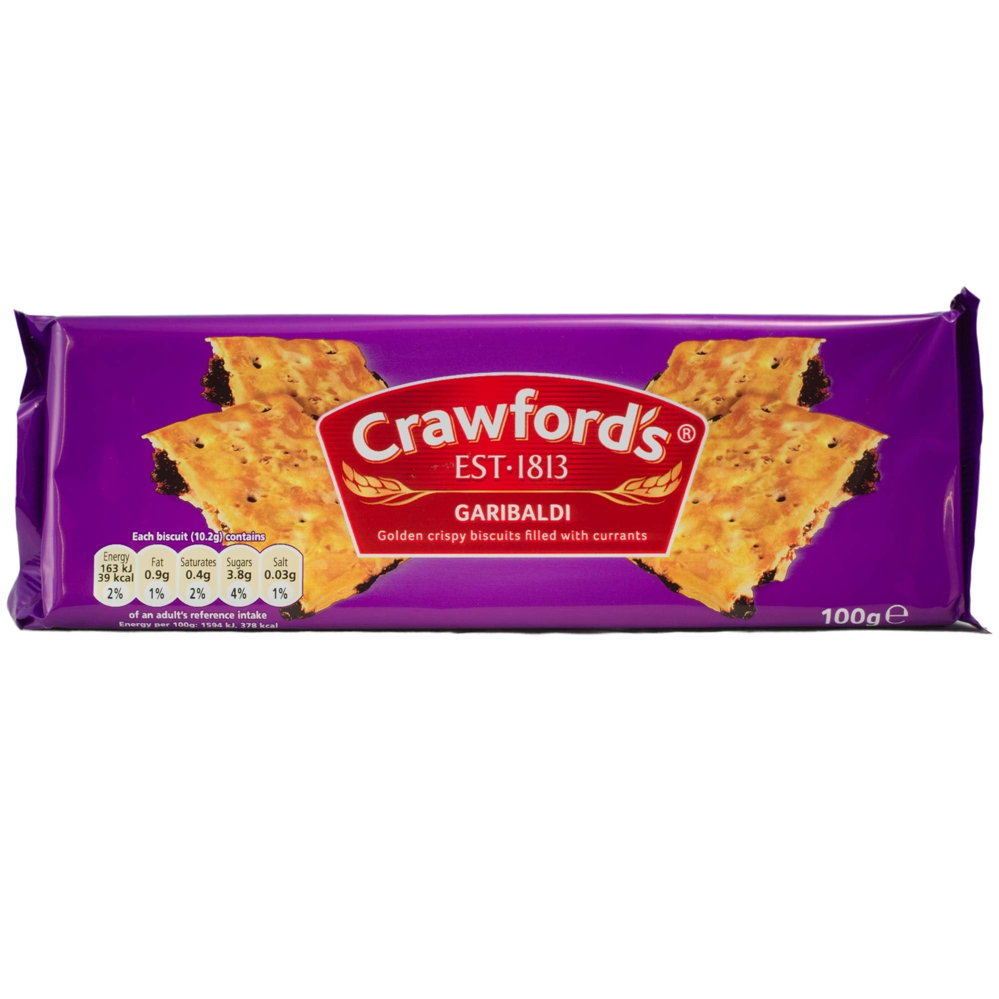 Crawfords Garibaldi biscuits 100g pack – crisp layers with currants, ideal with tea