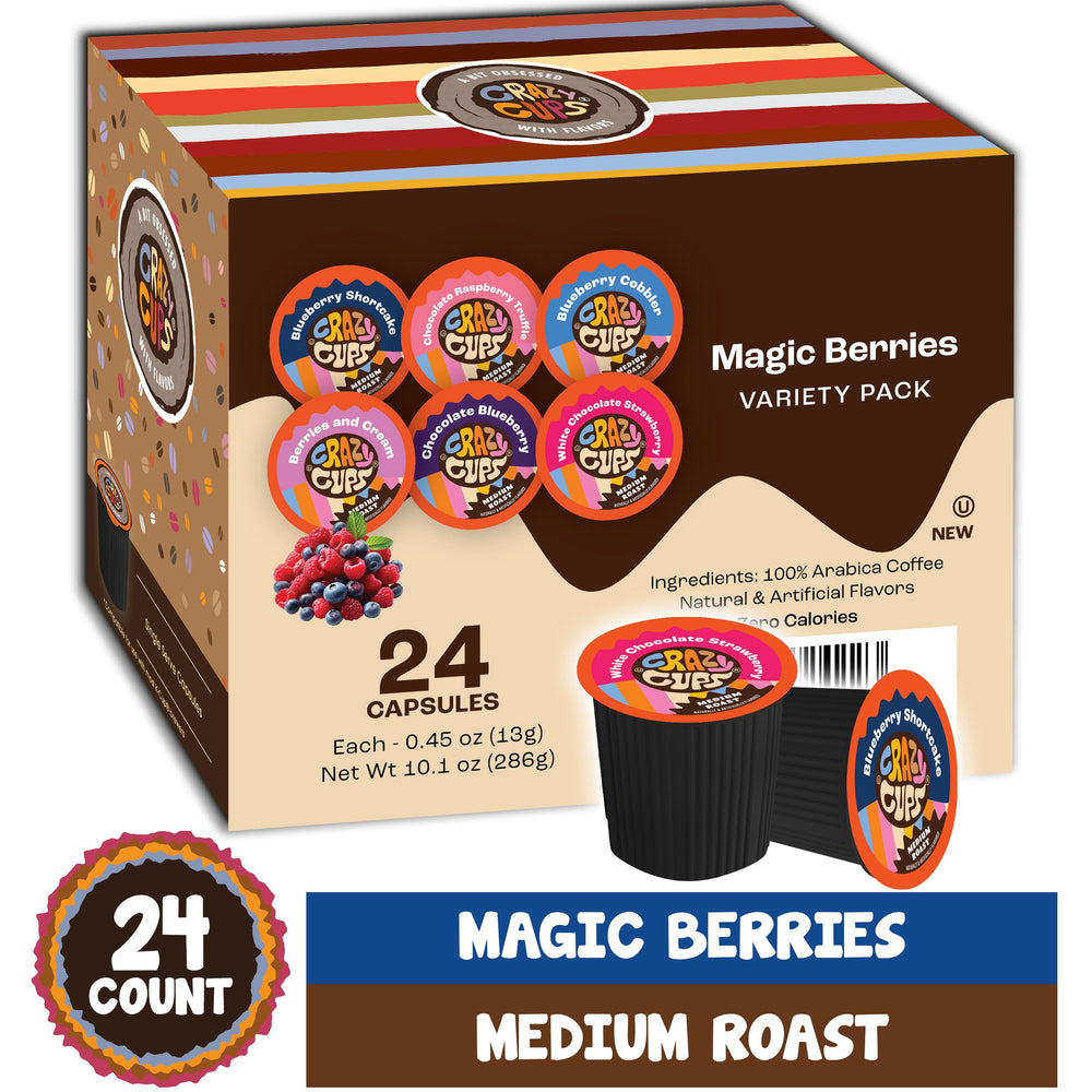 Crazy Cups Berries & Cream pod for Keurig—creamy aroma perfect for breakfast.