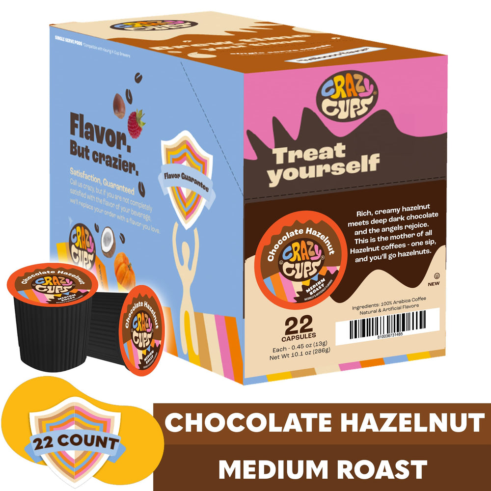 Crazy Cups brew pouring into a mug—hot or iced coffee ready