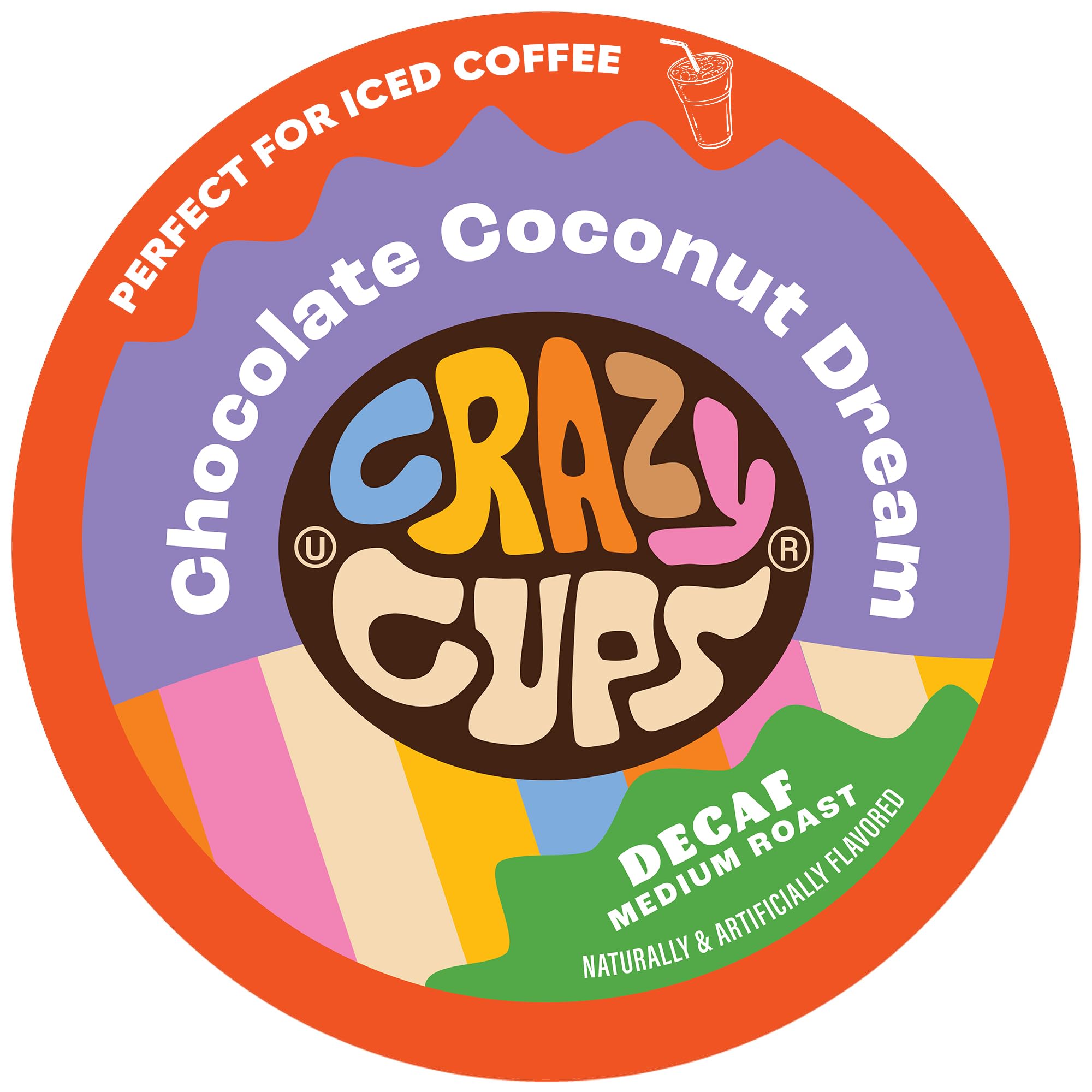 Crazy Cups Chocolate Coconut Dream cup ready for decaf indulgence with tropical flavor.