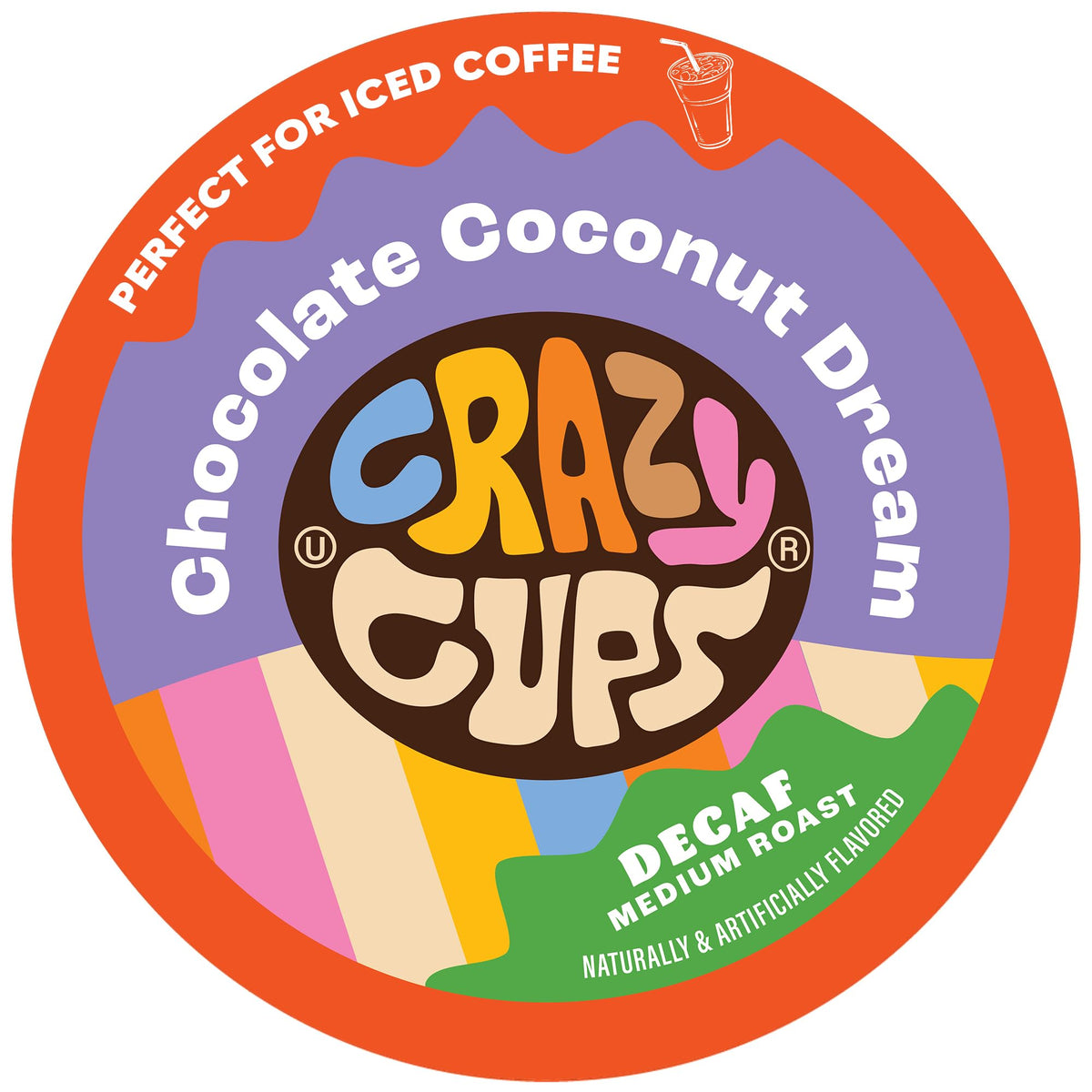 Crazy Cups Chocolate Coconut Dream cup ready for decaf indulgence with tropical flavor.