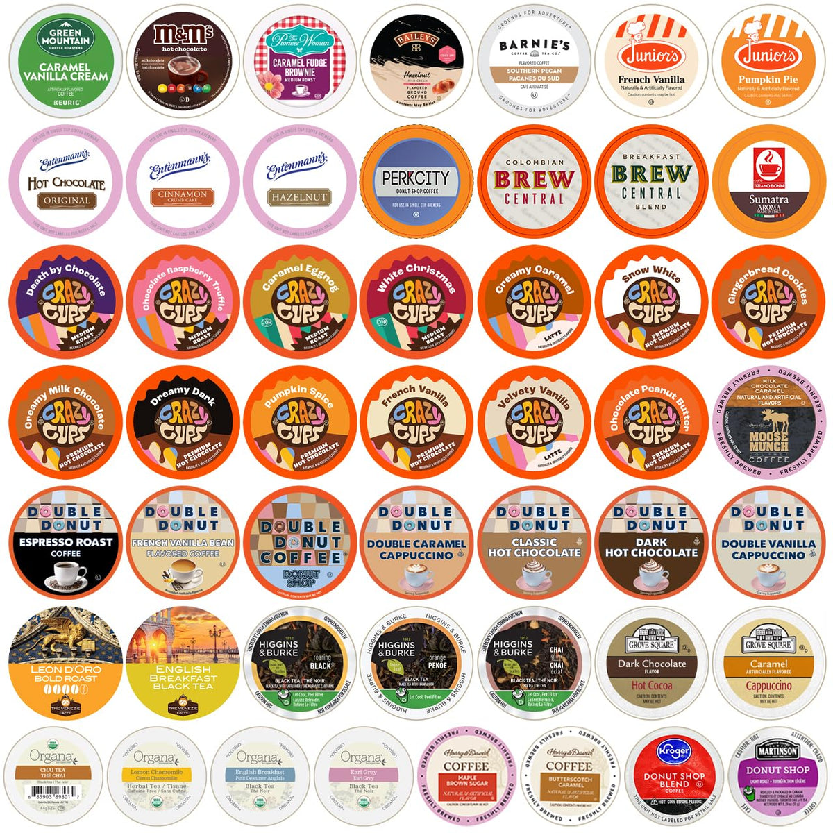 Crazy Cups custom variety pack display offers wide flavor options for tasting at home