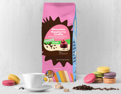 Crazy Cups decaf chocolate raspberry coffee being poured with bold aroma