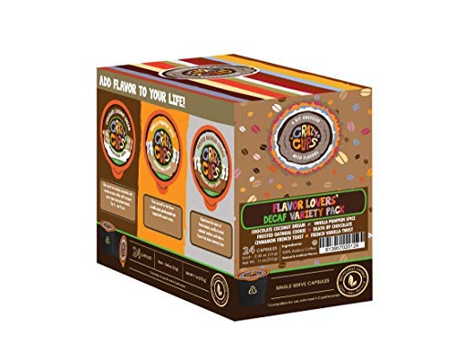 Crazy Cups decaf coffee pods close-up, rich aroma and flavor potential.