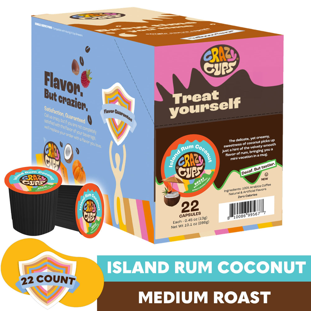Crazy Cups island coconut rum decaf iced coffee for a tropical chill any time.
