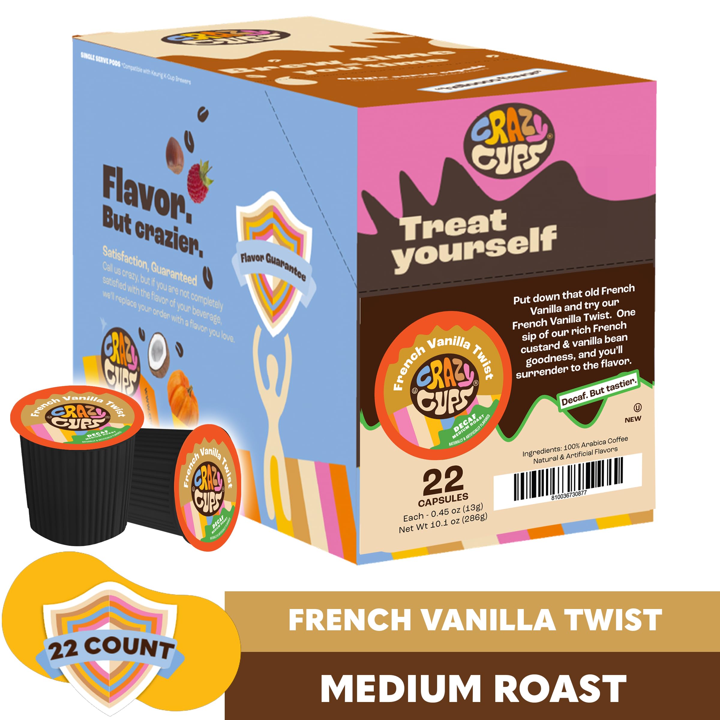 Crazy Cups French Vanilla Decaf brewed cup ready for cozy mornings.