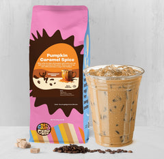 Crazy Cups ground coffee packaging close-up emphasizes flavor variety