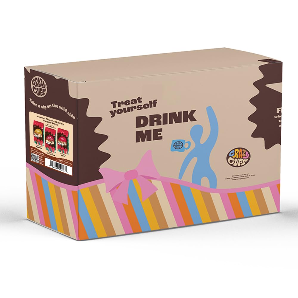 Crazy Cups holiday coffee packaging display, ideal for gifting and quick flavor selection