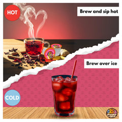 Iced serving of Crazy Cups hibiscus berry spice tea for a refreshing beverage
