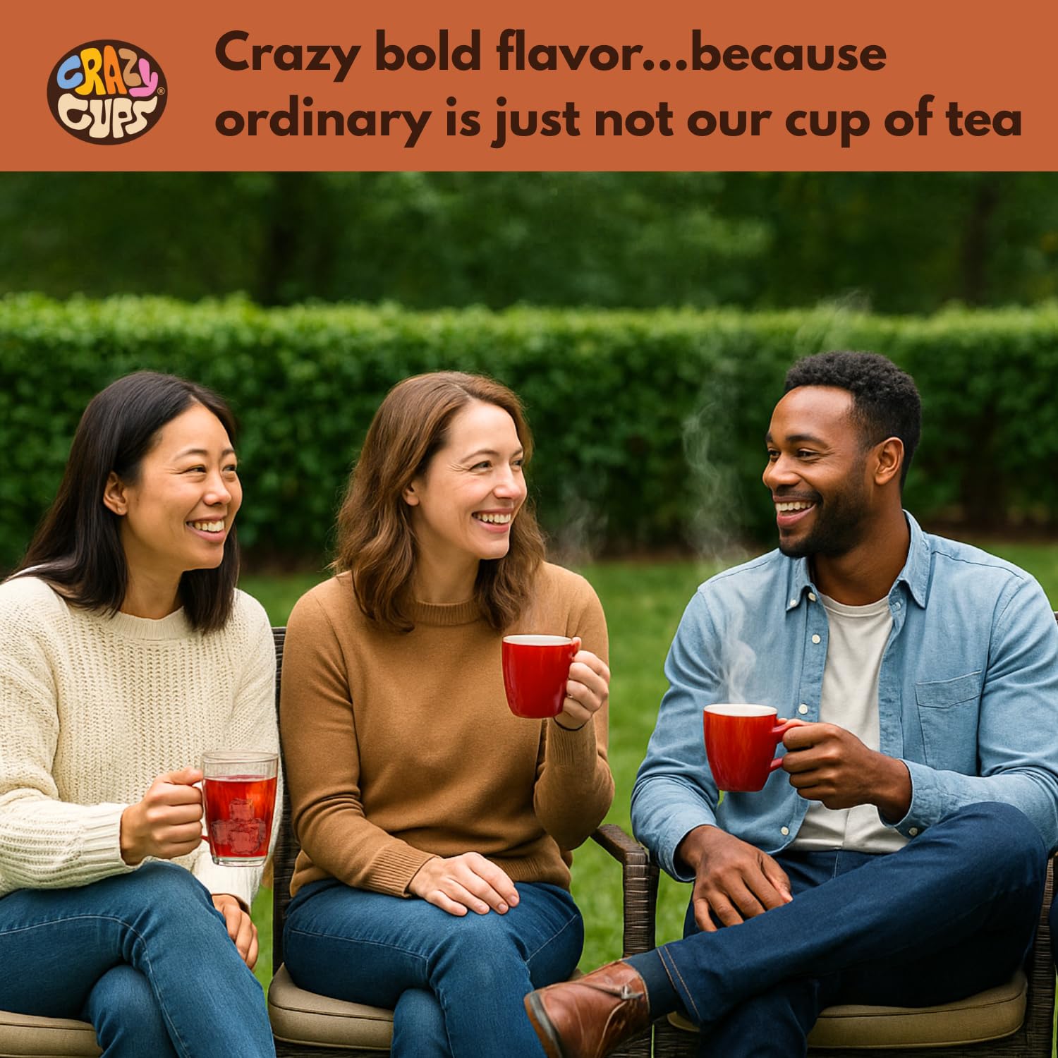 Crazy Cups kosher-certified vegan gluten-free badge indicating clean ingredients.