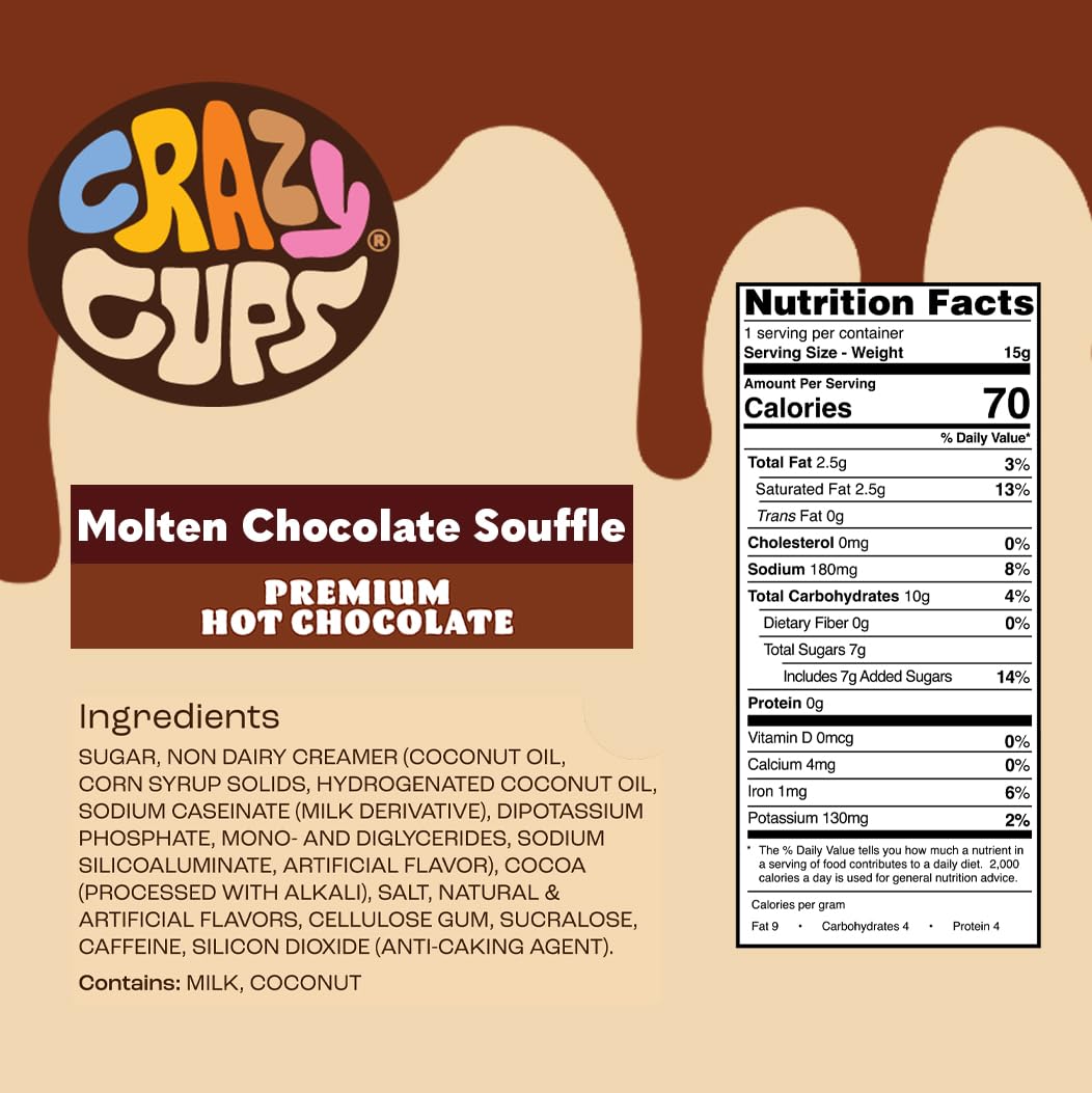Crazy Cups molten chocolate souffle pod close-up with rich cocoa allure.