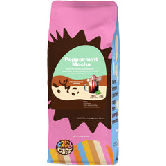 Crazy Cups Peppermint Mocha coffee bag showing festive aroma and flavor potential.