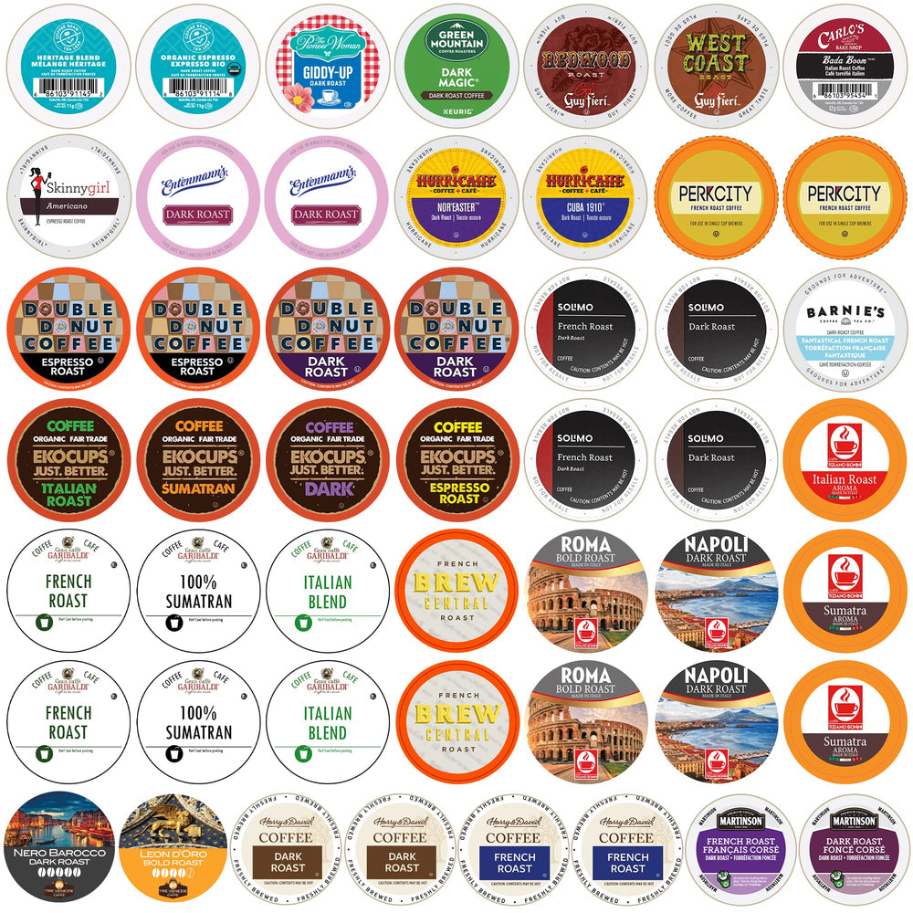 Crazy Cups perfect samplers dark roast front view showcases bold coffee variety for daily tasting.