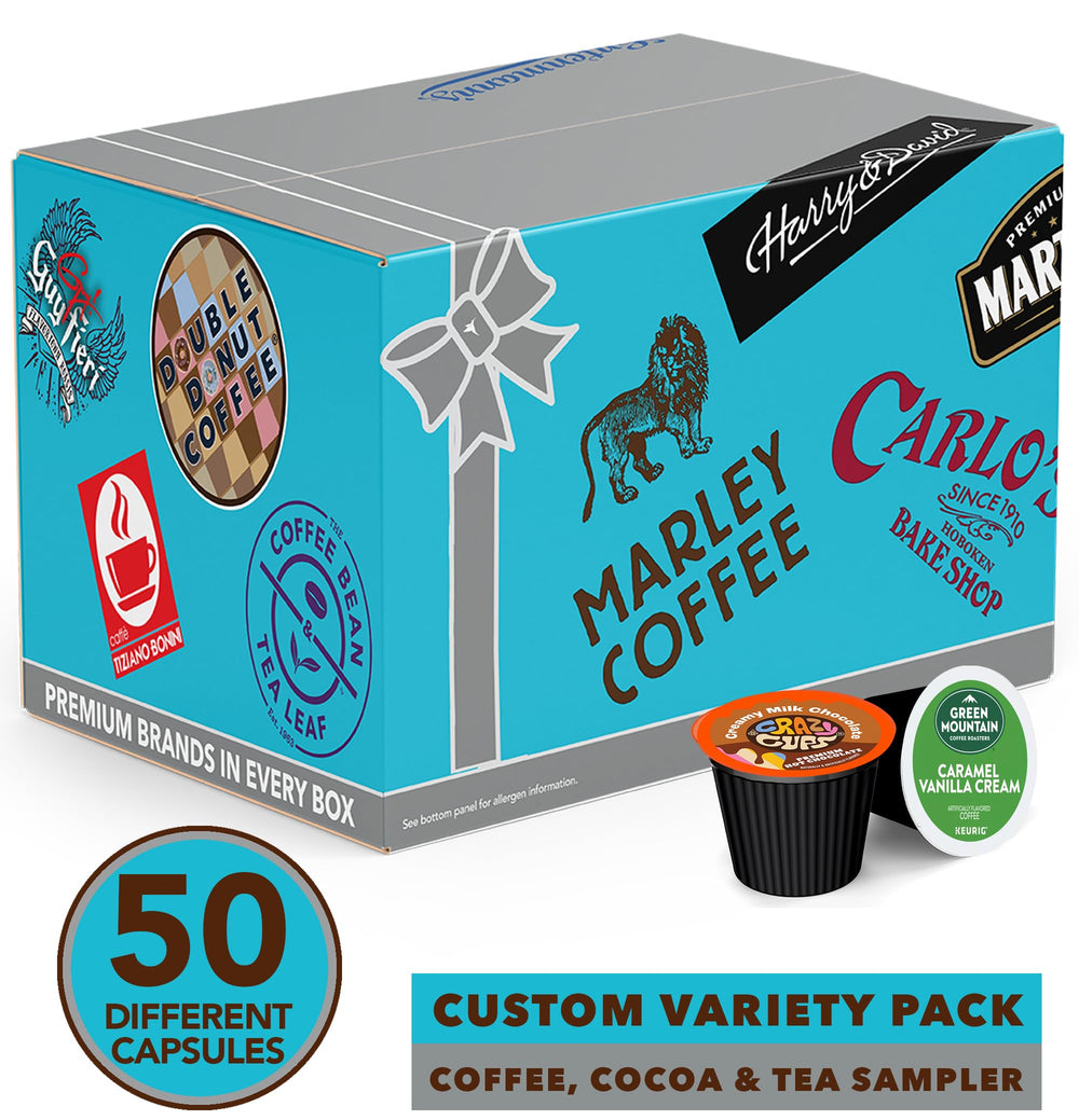 Crazy Cups pods assortment closeup highlights diverse coffees and teas for quick mornings