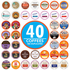 Crazy Cups variety-pack front view with 40 assorted coffee pods for quick mornings.