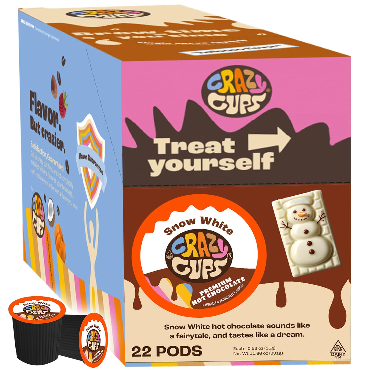 Crazy Cups white hot chocolate box front, ideal for cozy evenings