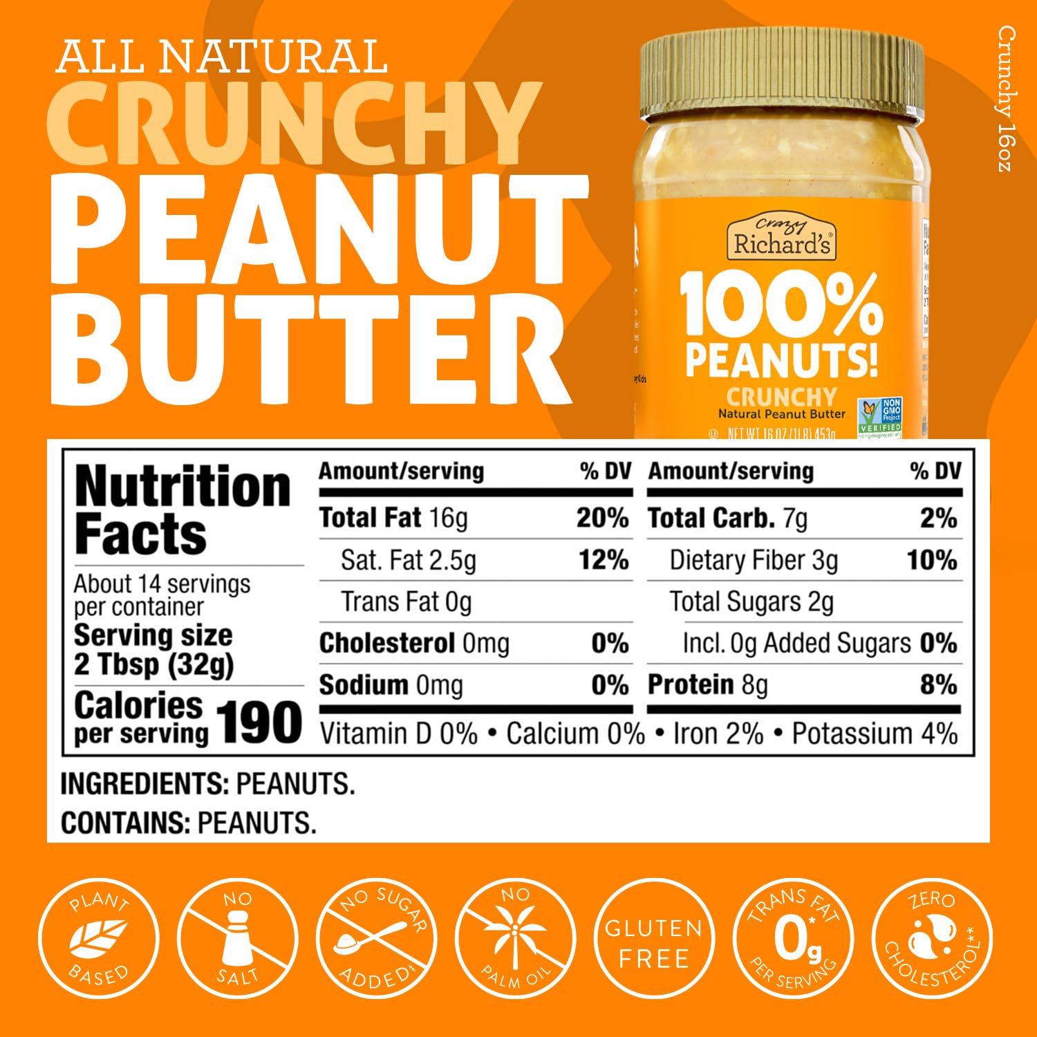 Crazy Richard's no added sugar label signaling pure peanut flavor