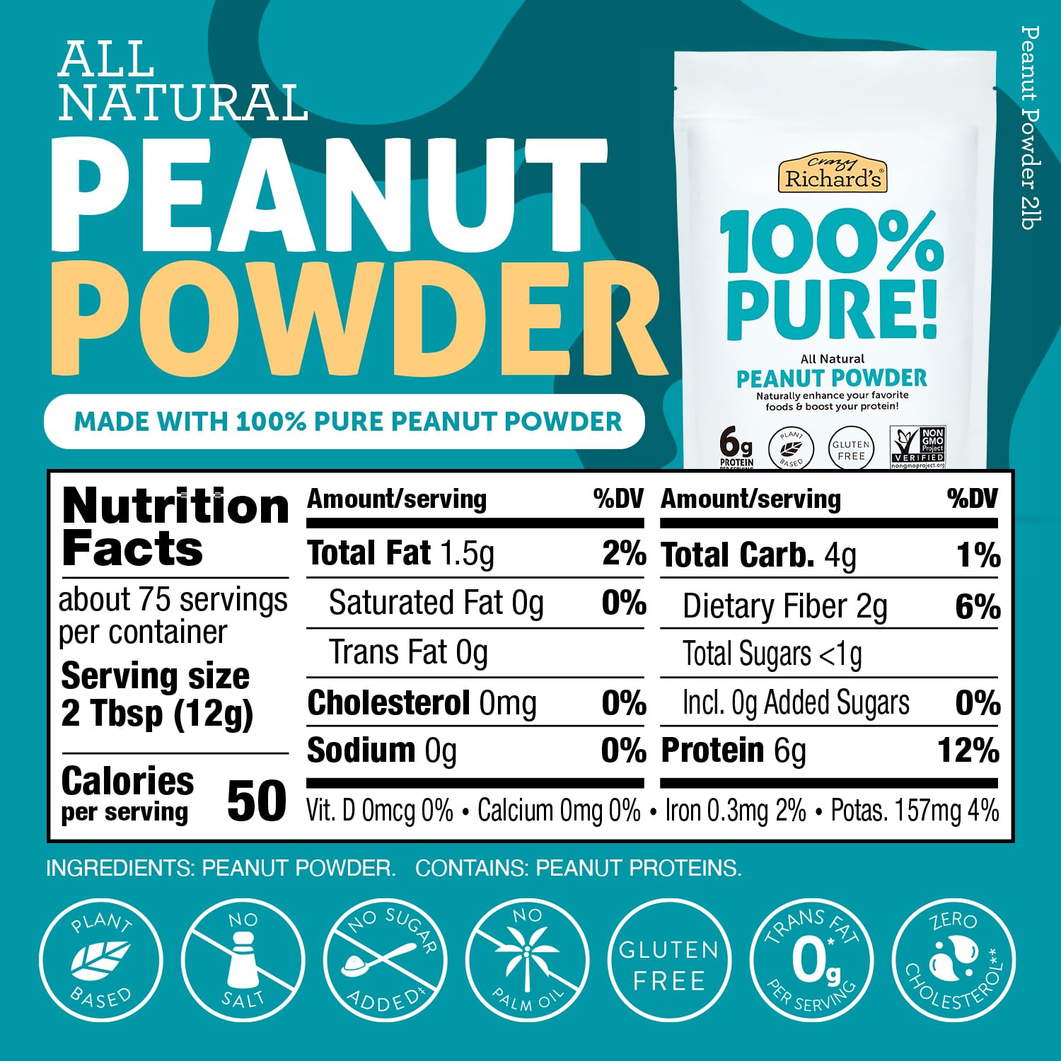Crazy Richard's unsweetened powder with no added sugar for healthier baking.