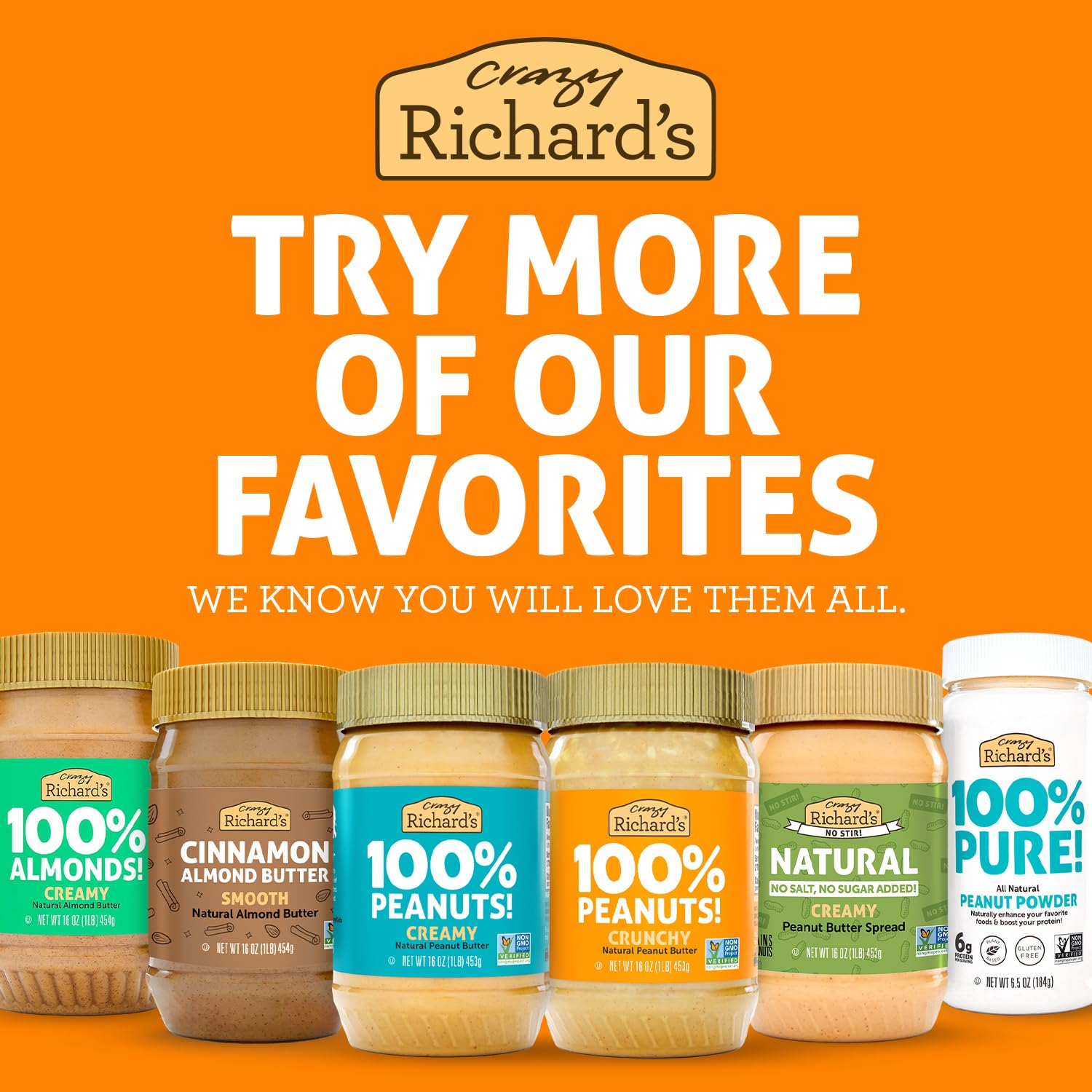 Classic peanut butter sandwich featuring Crazy Richard's crunchy spread.