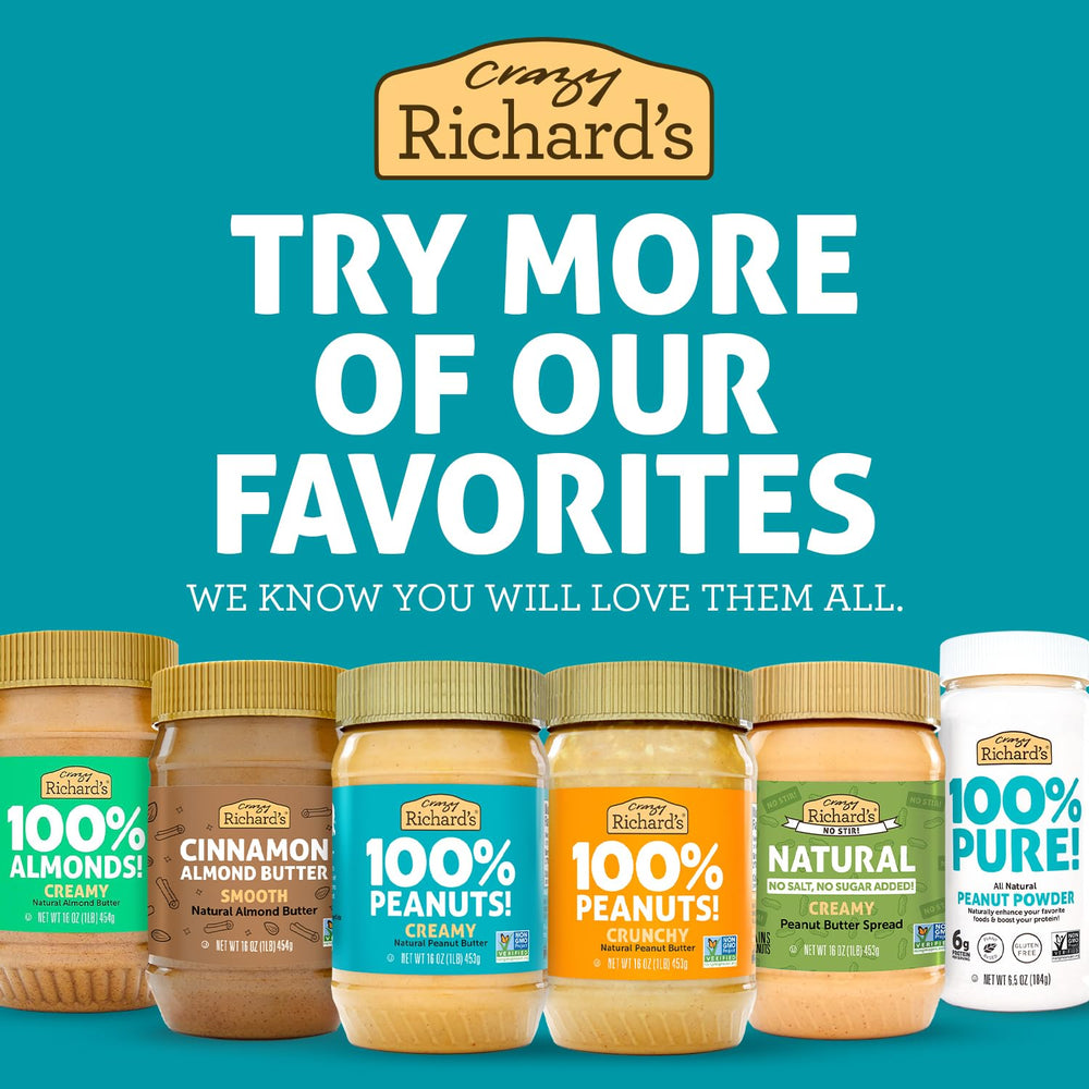 Crazy Richard's unsalted, unsweetened peanut butter ideal for smoothies.