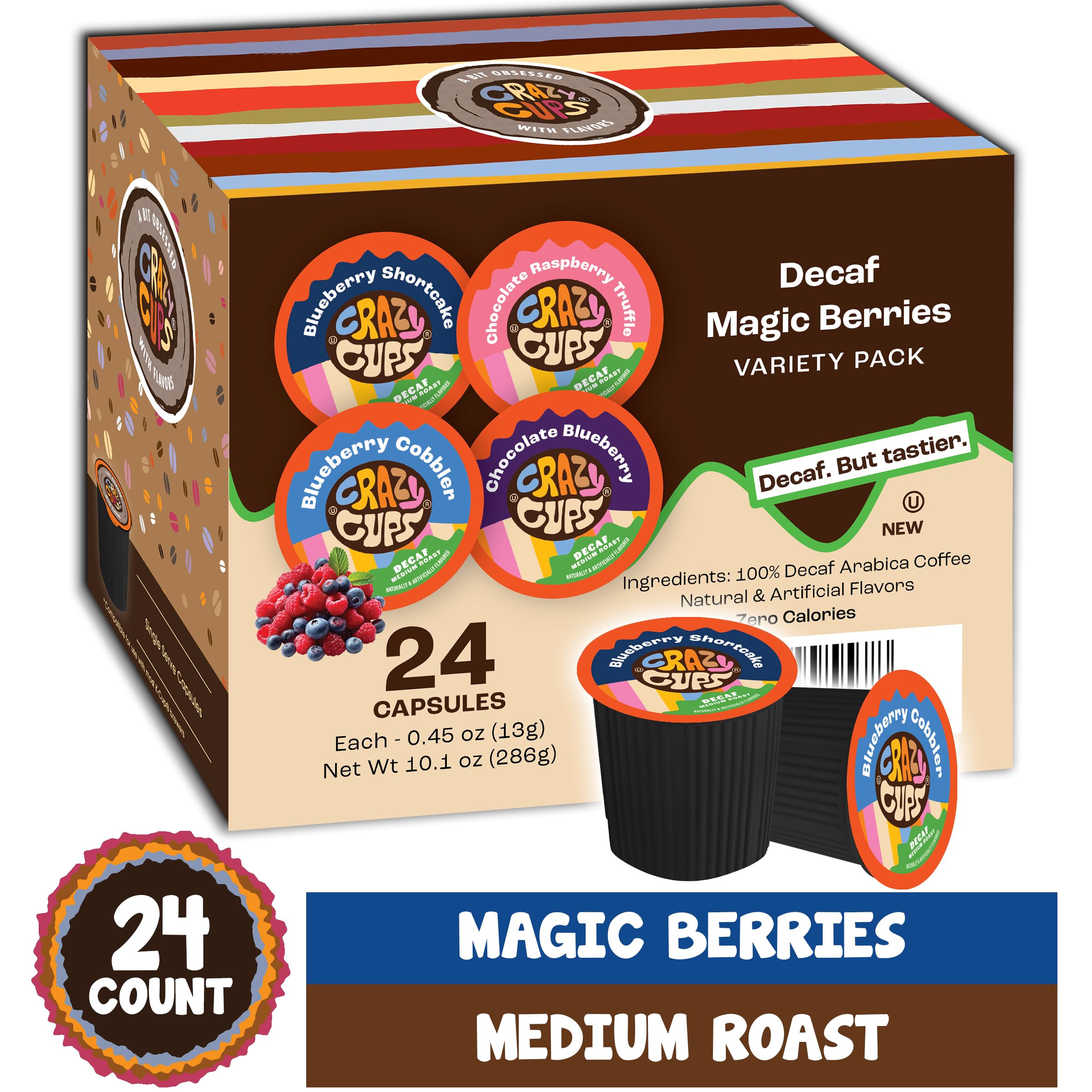 Crazy Cups blueberry pods lined up for quick, flavorful brews
