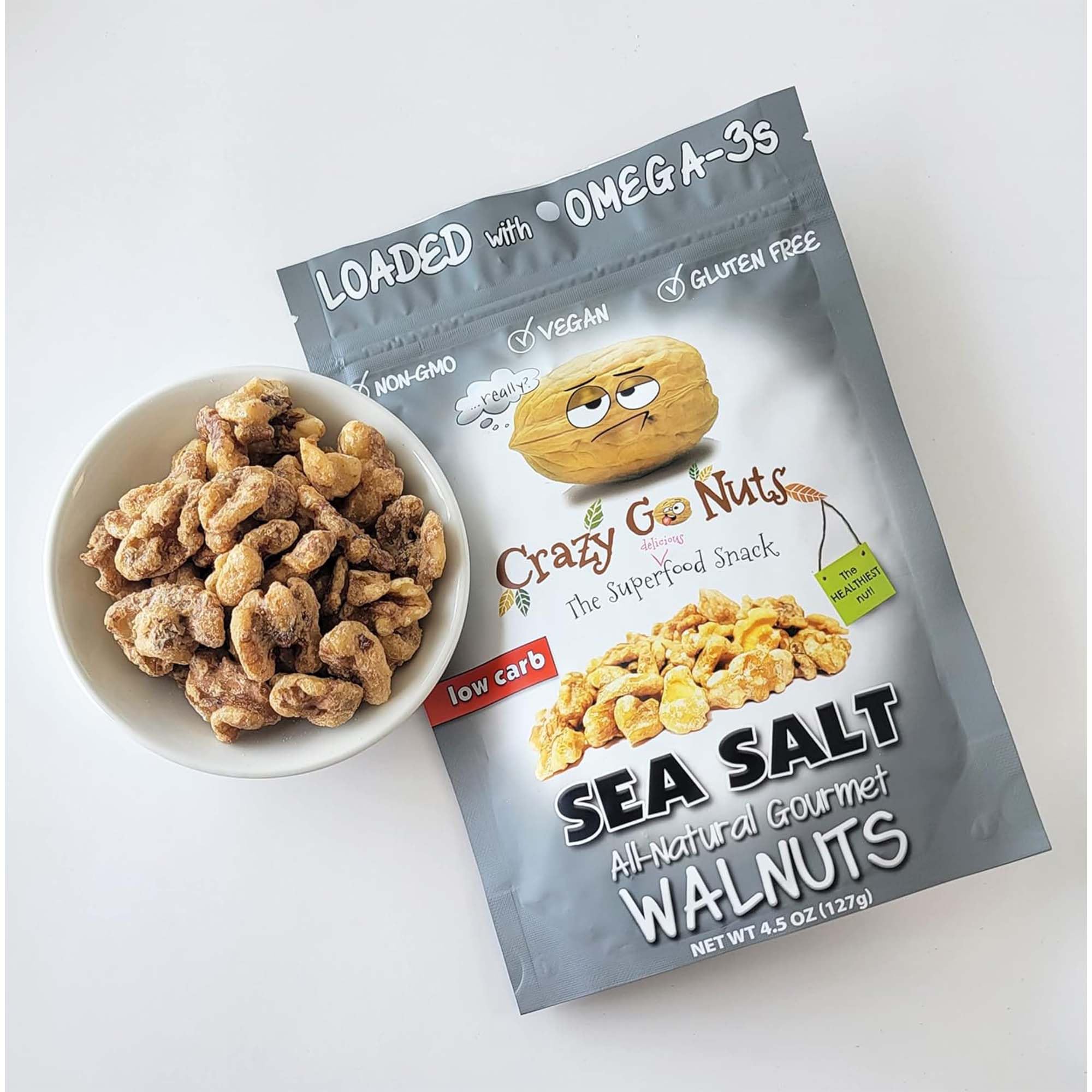 Three-pack CrazyGoNuts walnut sampler is ideal for quick on-the-go bites.