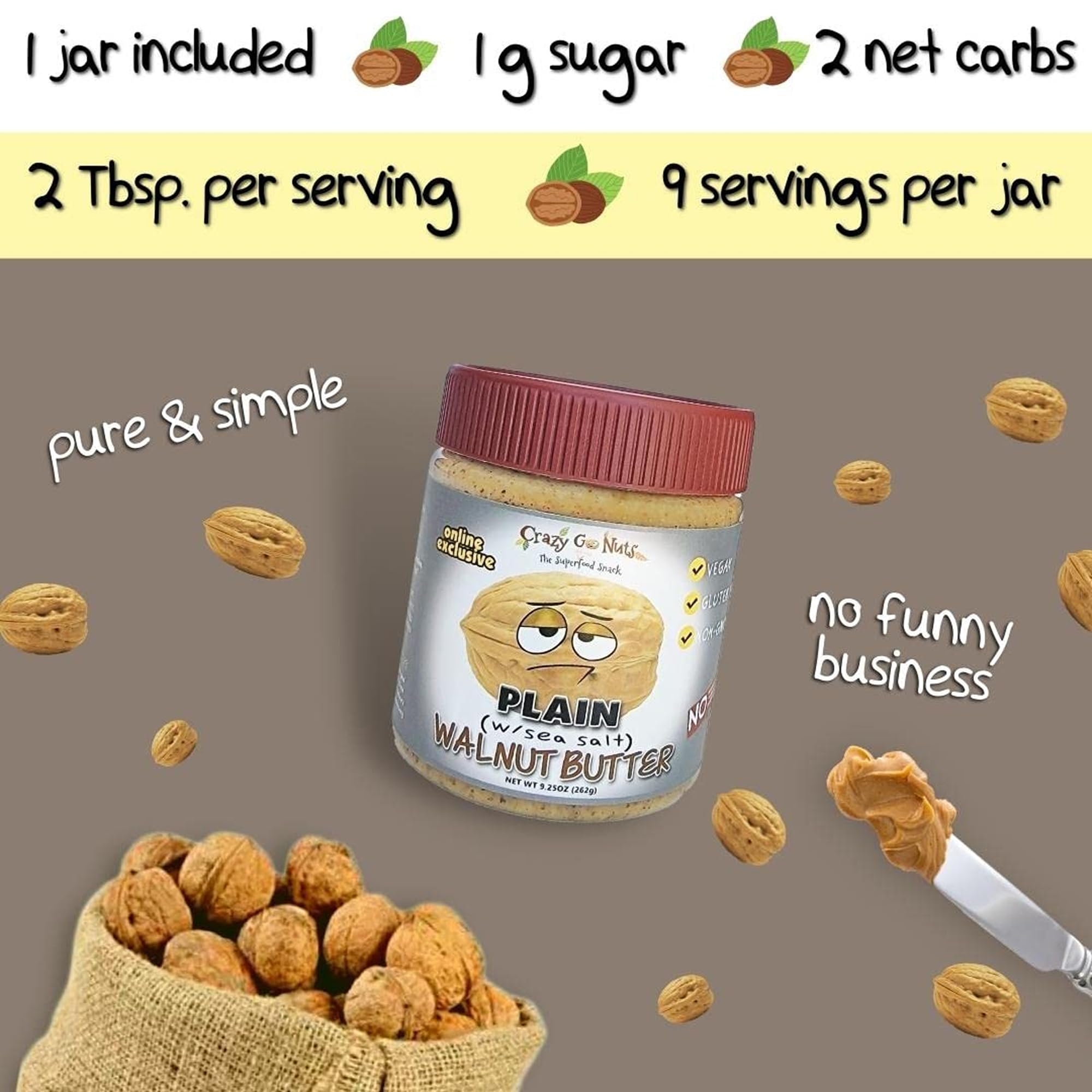 Close-up of CrazyGoNuts walnut butter texture, creamy and fluffy when stirred.