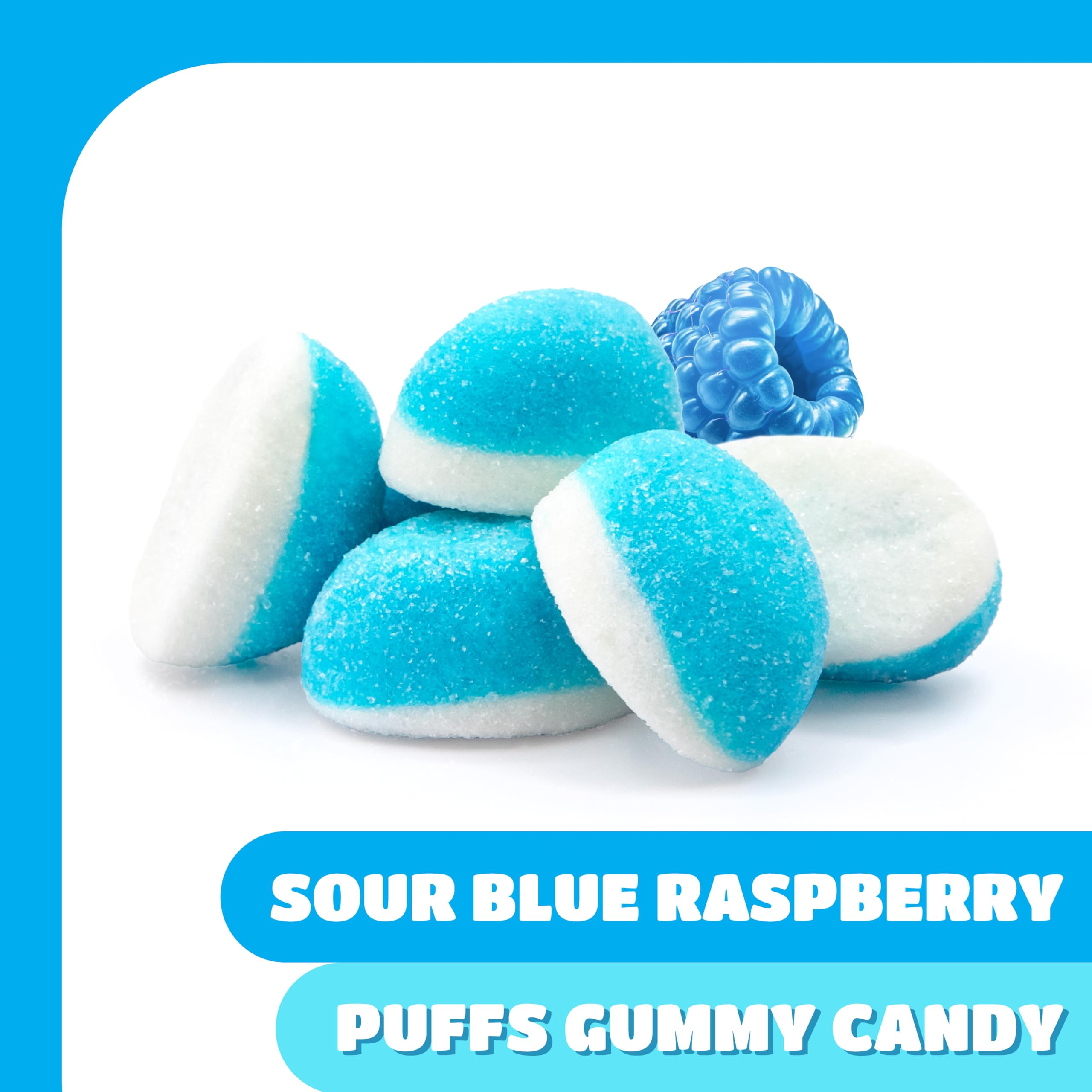 CrazyOutlet Blue Raspberry Puffs at a baby shower favor station.