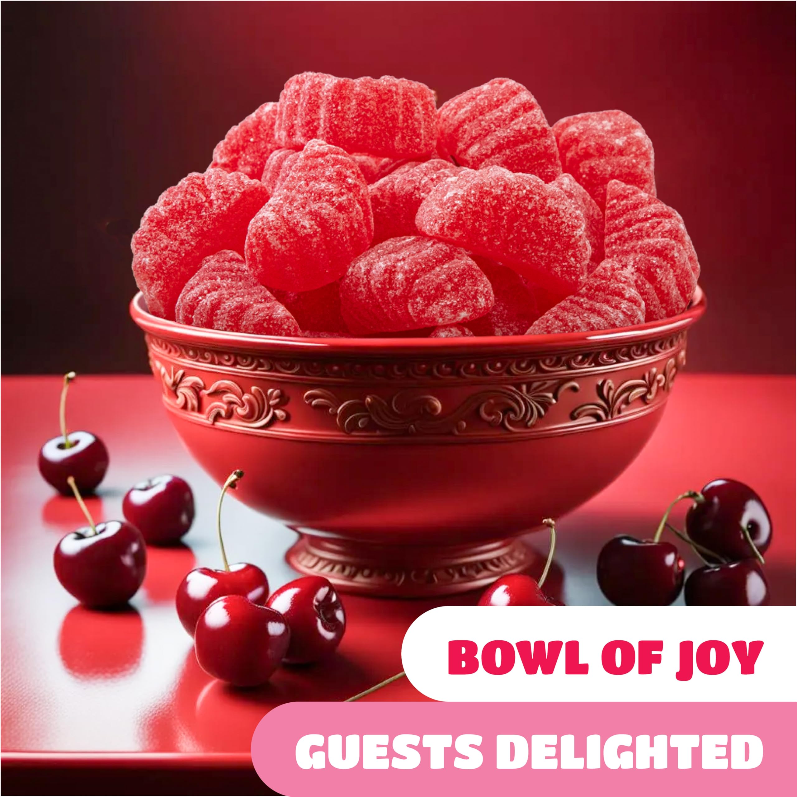 Serving idea: glass jar or bowl filled with cherry slices for candy bowls