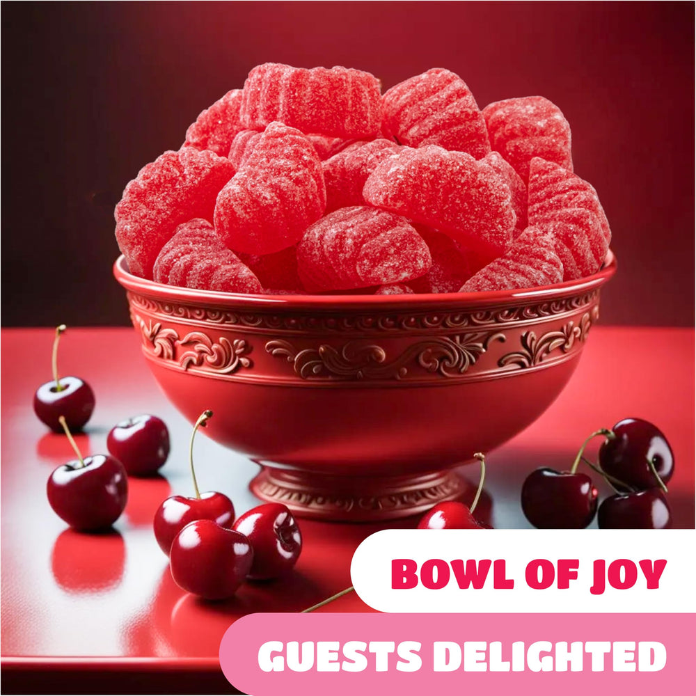 Serving idea: glass jar or bowl filled with cherry slices for candy bowls