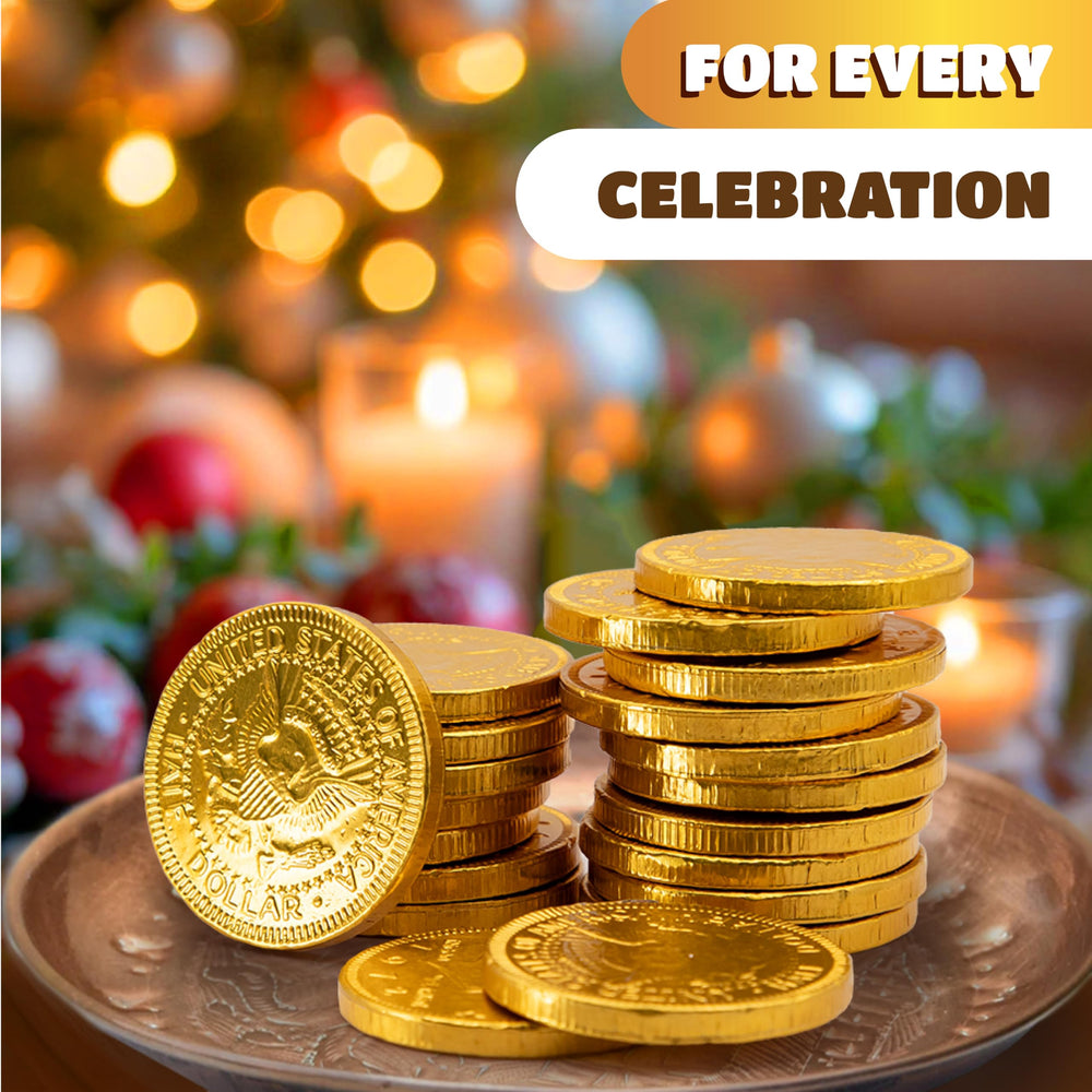 CRAZYOUTLET 1.5-inch chocolate coins offer a treasure-like snack for celebrations.