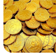 CRAZYOUTLET chocolate gold coins in gold foil, ideal for festive displays