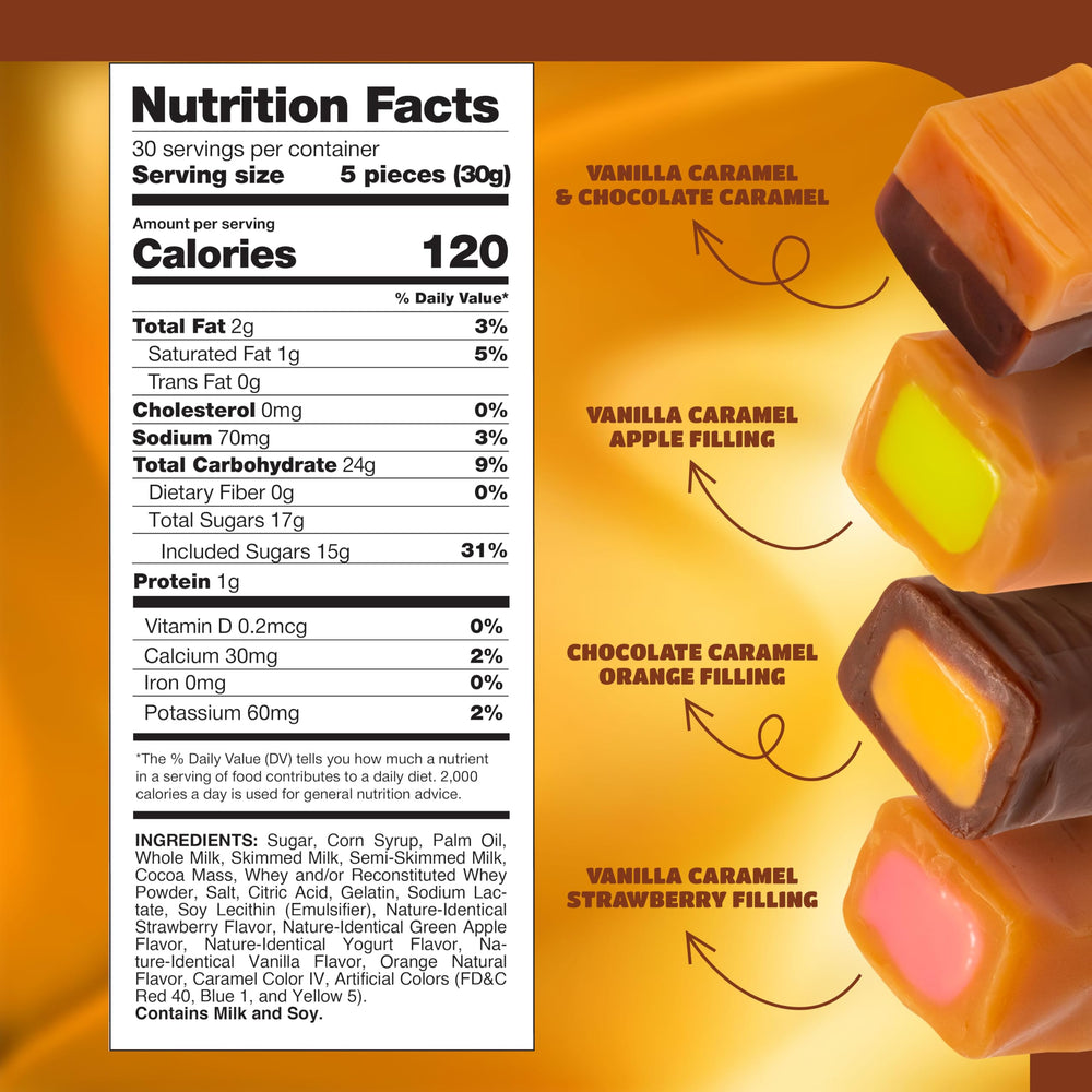 CrazyOutlet filled caramels unwrapped for convenient tasting and sharing