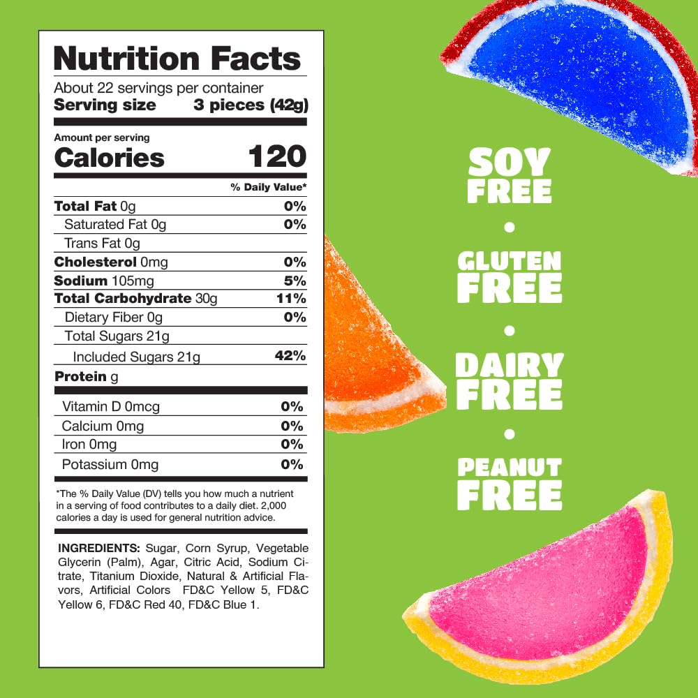 CrazyOutlet fruit slices-assorted-flavors-closeup highlights tender jelly center and crystallized sugar coating.