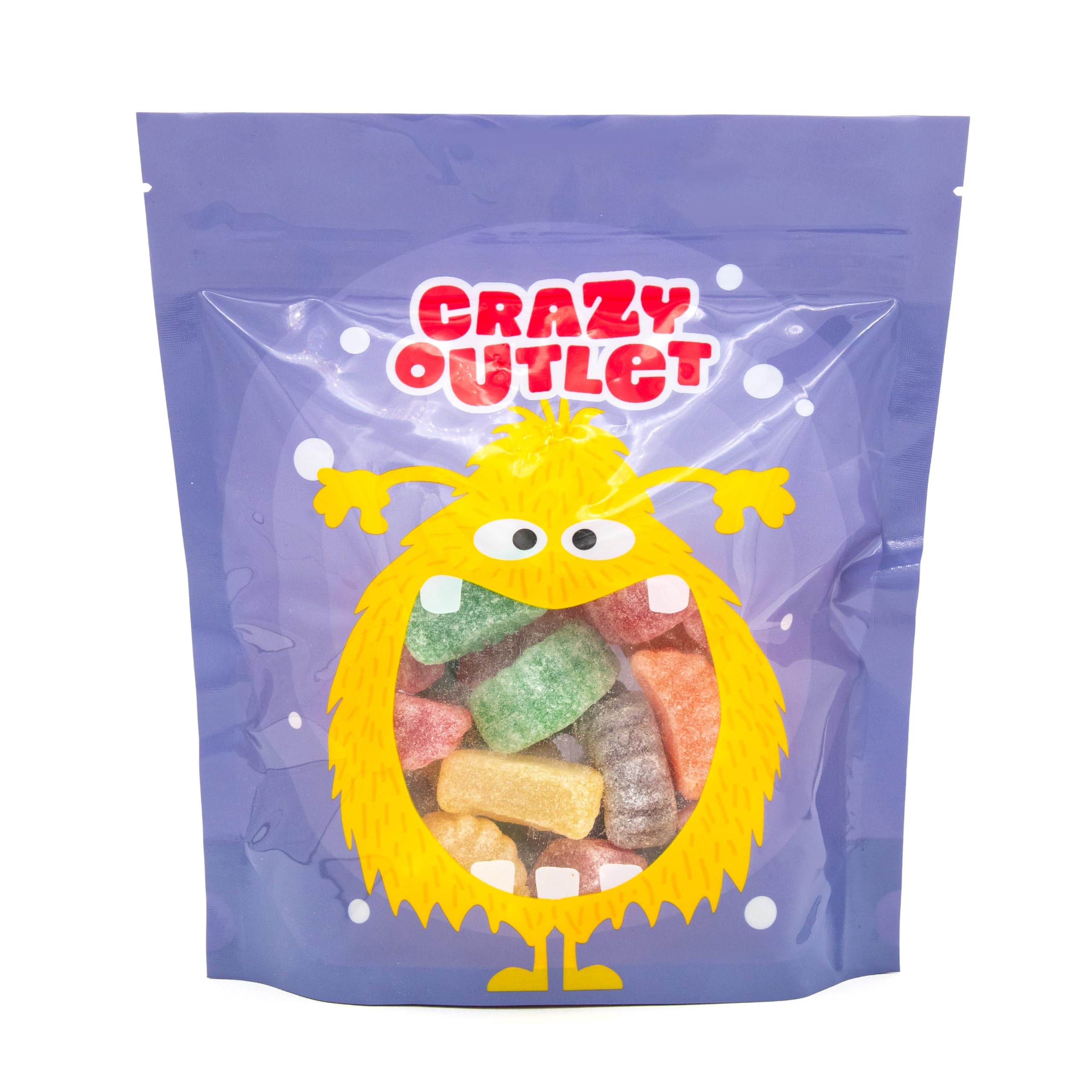 CrazyOutlet Fruit Slices holiday setup—colorful jelly candy on a festive spread