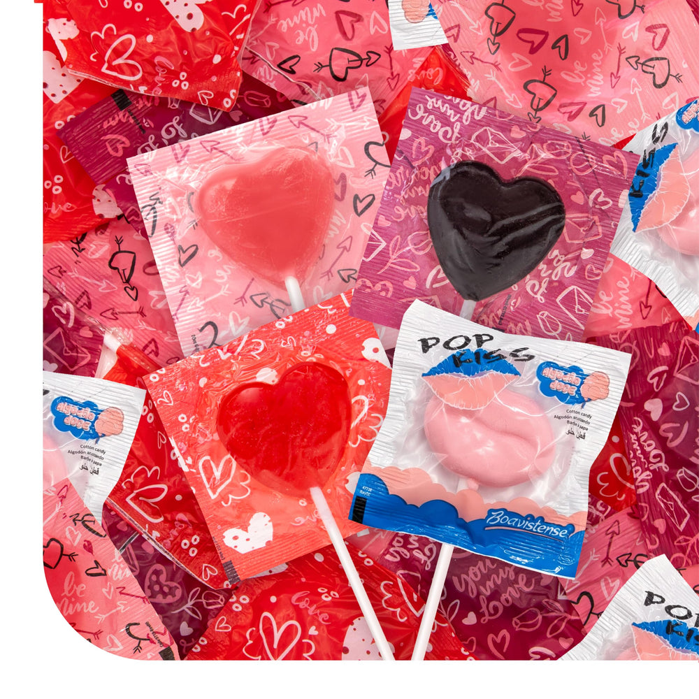 CrazyOutlet heart lollipops 2lb box, vibrant red and pink colors for celebration treats.