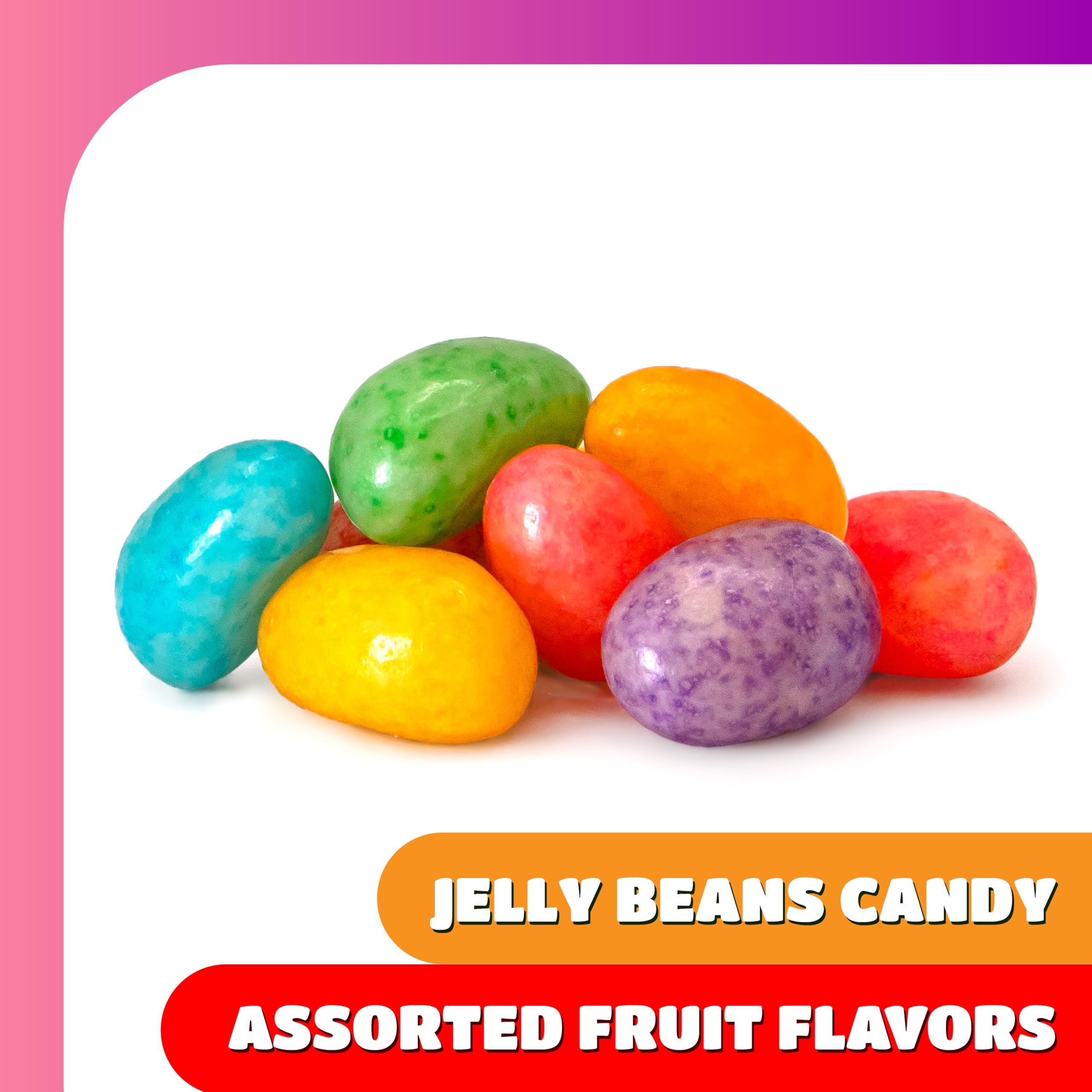 CrazyOutlet jelly beans shown in plastic eggs and baskets for Easter hunts.