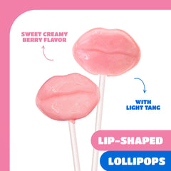 CRAZYOUTLET Lips Lollipops creamy berry flavor close-up showcasing smooth taste.