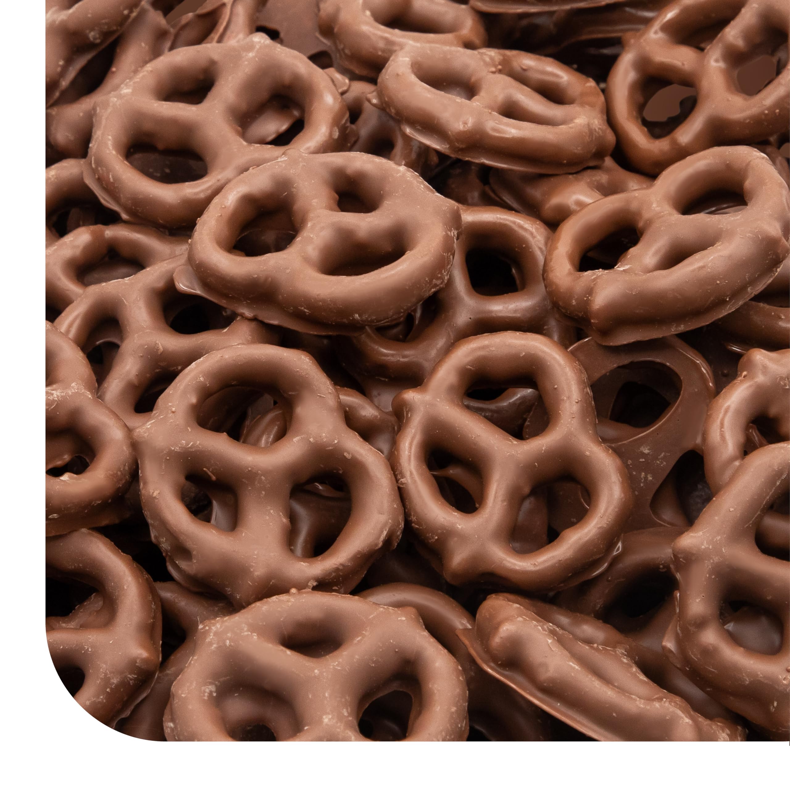 CrazyOutlet Milk Chocolate Pretzels bulk bag shows a crunchy center and smooth coating, ideal for sharing.